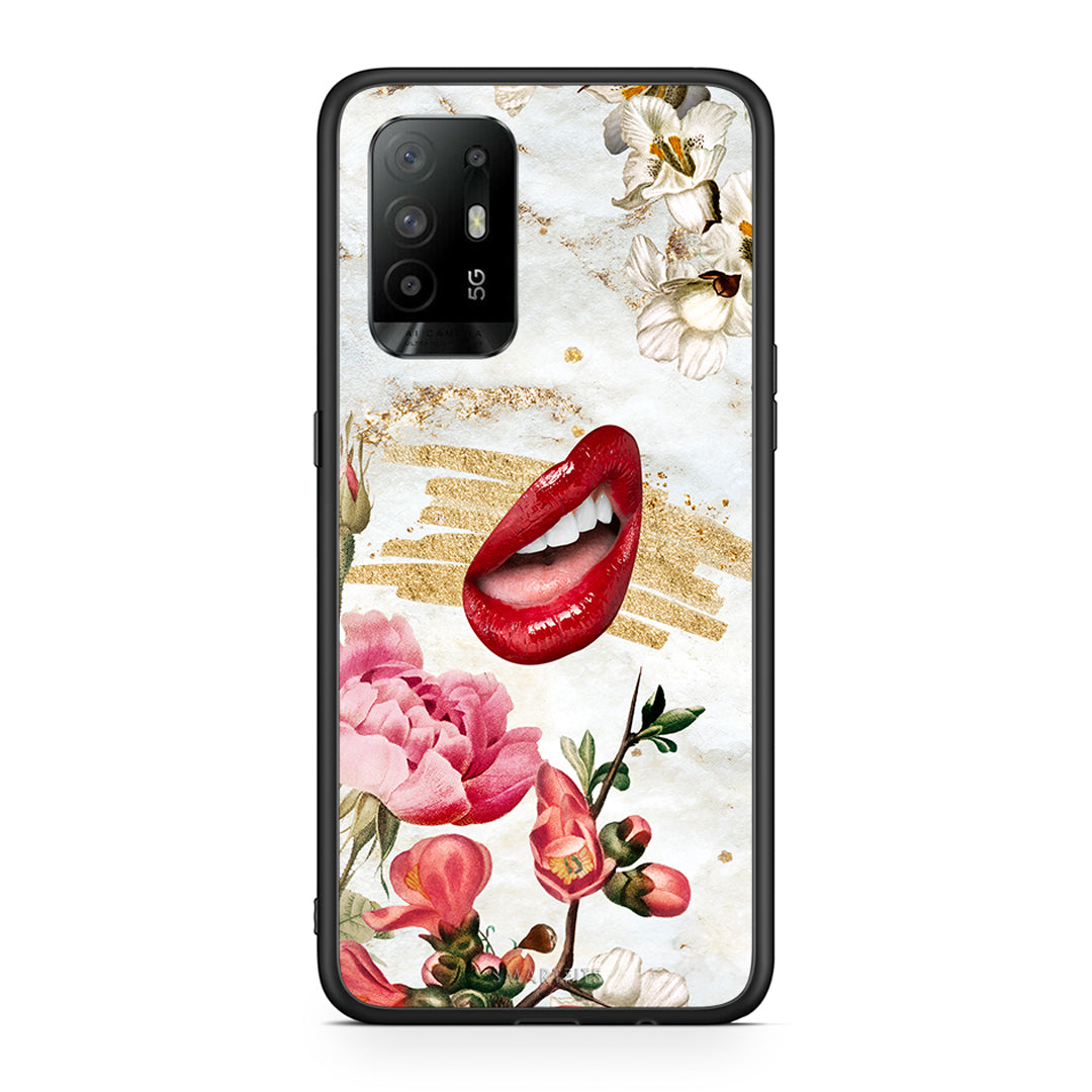 Oppo A94 5G Red Lips θήκη από τη Smartfits με σχέδιο στο πίσω μέρος και μαύρο περίβλημα | Smartphone case with colorful back and black bezels by Smartfits