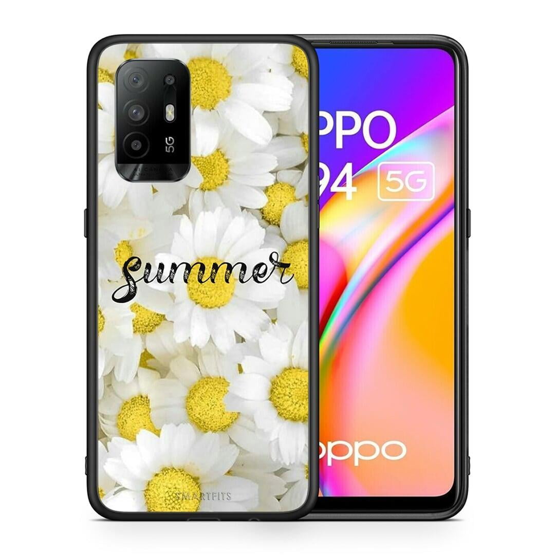 Θήκη Oppo A94 5G Summer Daisies από τη Smartfits με σχέδιο στο πίσω μέρος και μαύρο περίβλημα | Oppo A94 5G Summer Daisies case with colorful back and black bezels