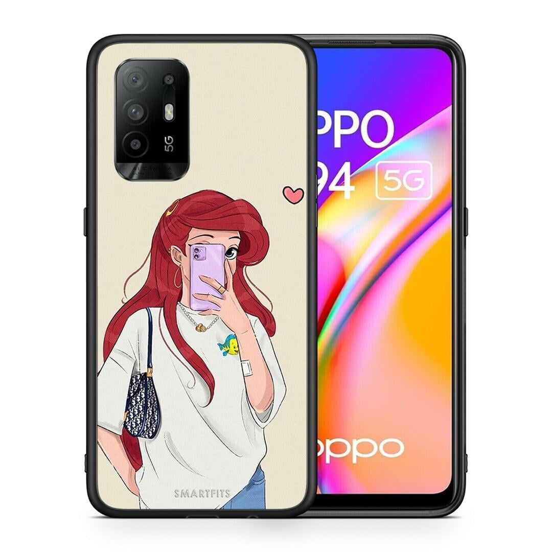 Θήκη Oppo A94 5G Walking Mermaid από τη Smartfits με σχέδιο στο πίσω μέρος και μαύρο περίβλημα | Oppo A94 5G Walking Mermaid case with colorful back and black bezels