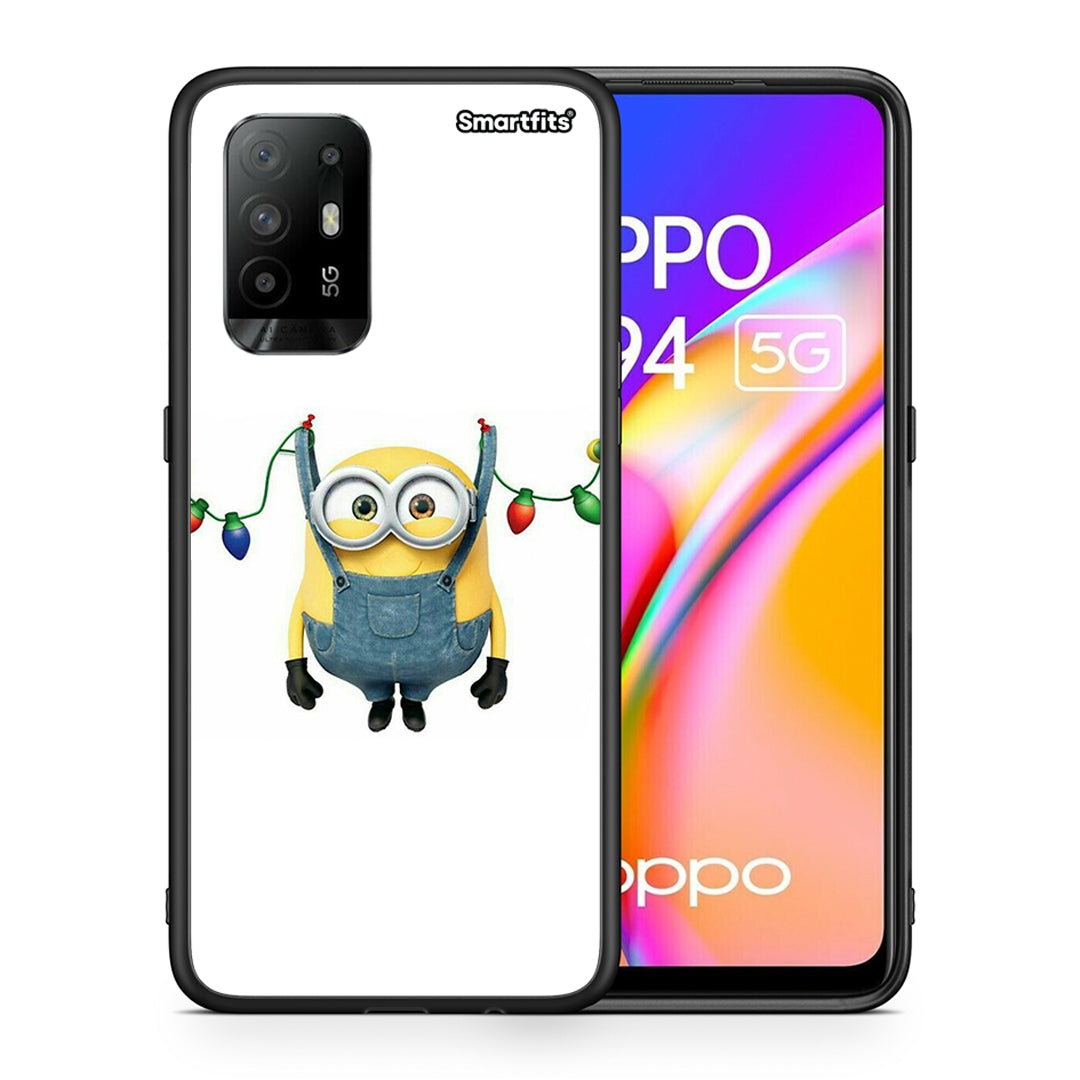 Θήκη Oppo A94 5G Xmas Minion Lights από τη Smartfits με σχέδιο στο πίσω μέρος και μαύρο περίβλημα | Oppo A94 5G Xmas Minion Lights case with colorful back and black bezels