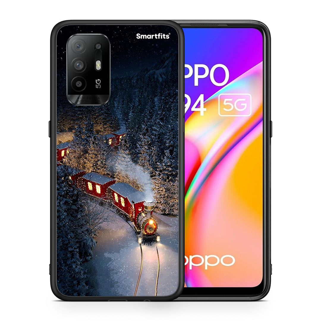 Θήκη Oppo A94 5G Xmas Train από τη Smartfits με σχέδιο στο πίσω μέρος και μαύρο περίβλημα | Oppo A94 5G Xmas Train case with colorful back and black bezels