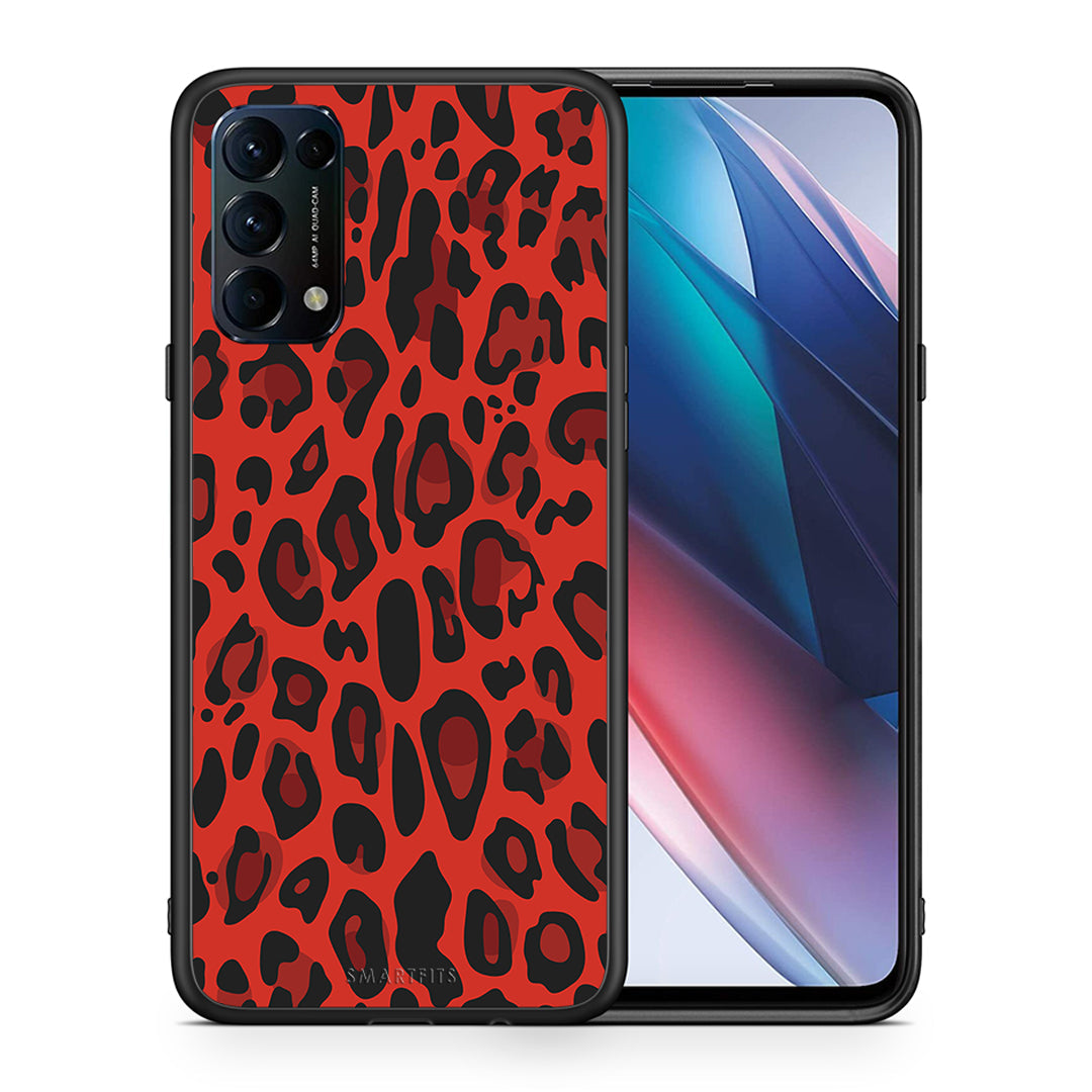 Θήκη Oppo Find X3 Lite / Reno 5 5G / Reno 5 4G Red Leopard Animal από τη Smartfits με σχέδιο στο πίσω μέρος και μαύρο περίβλημα | Oppo Find X3 Lite / Reno 5 5G / Reno 5 4G Red Leopard Animal case with colorful back and black bezels