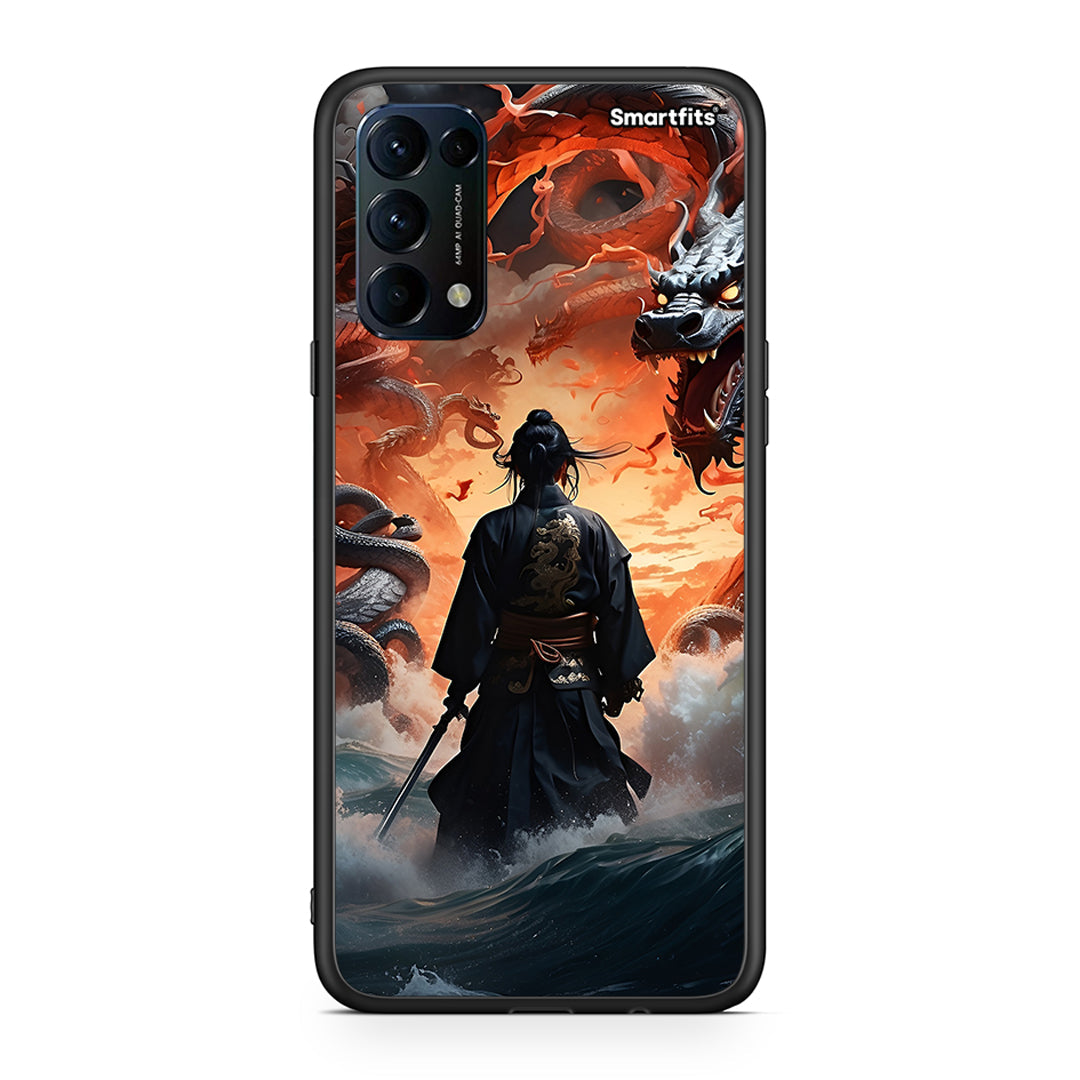 Oppo Find X3 Lite / Reno 5 5G / Reno 5 4G Dragons Fight θήκη από τη Smartfits με σχέδιο στο πίσω μέρος και μαύρο περίβλημα | Smartphone case with colorful back and black bezels by Smartfits