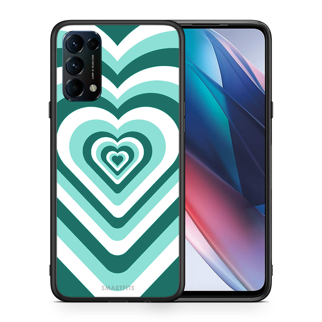 Θήκη Oppo Find X3 Lite / Reno 5 5G / Reno 5 4G Green Hearts από τη Smartfits με σχέδιο στο πίσω μέρος και μαύρο περίβλημα | Oppo Find X3 Lite / Reno 5 5G / Reno 5 4G Green Hearts case with colorful back and black bezels