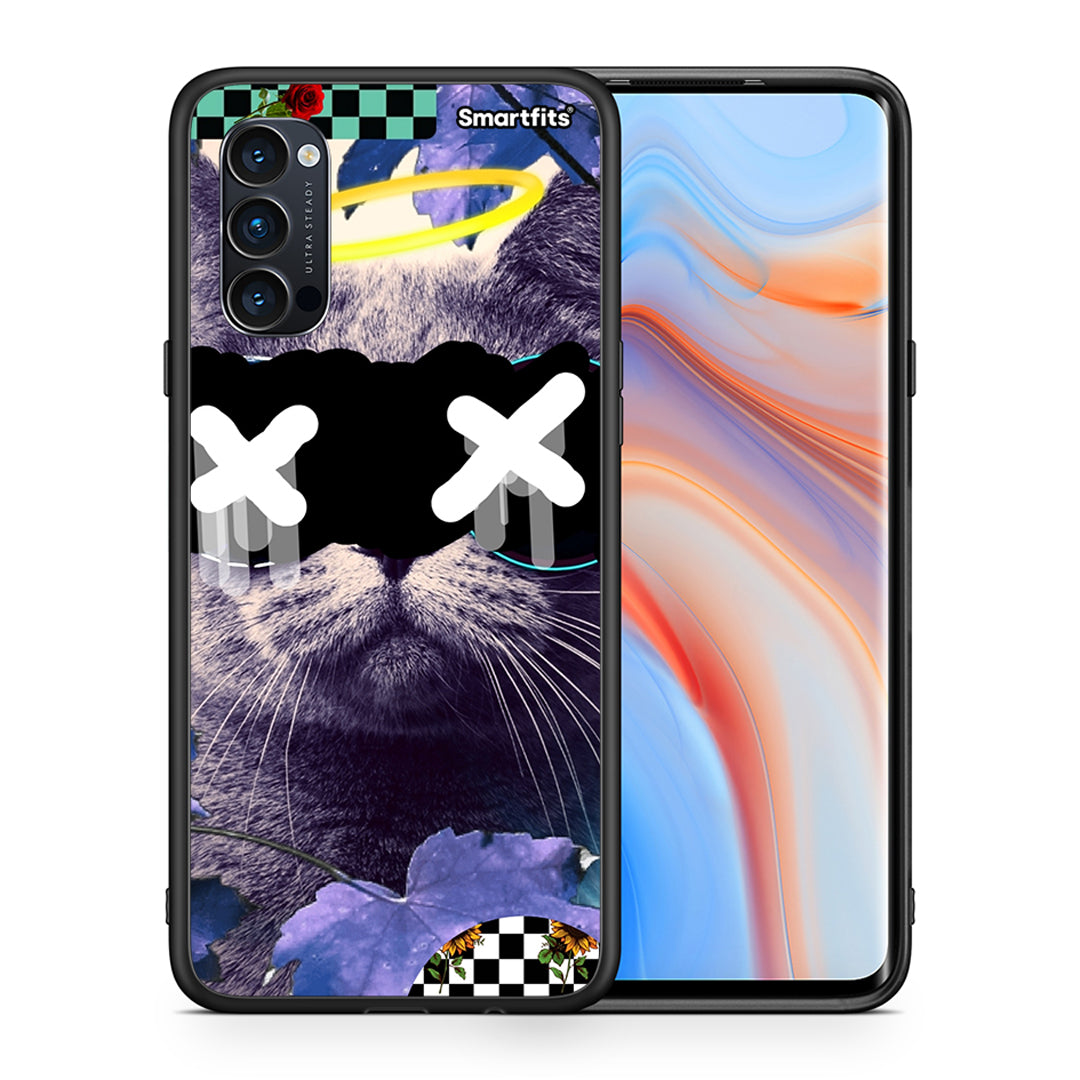 Θήκη Oppo Reno4 Pro 5G Cat Collage από τη Smartfits με σχέδιο στο πίσω μέρος και μαύρο περίβλημα | Oppo Reno4 Pro 5G Cat Collage case with colorful back and black bezels