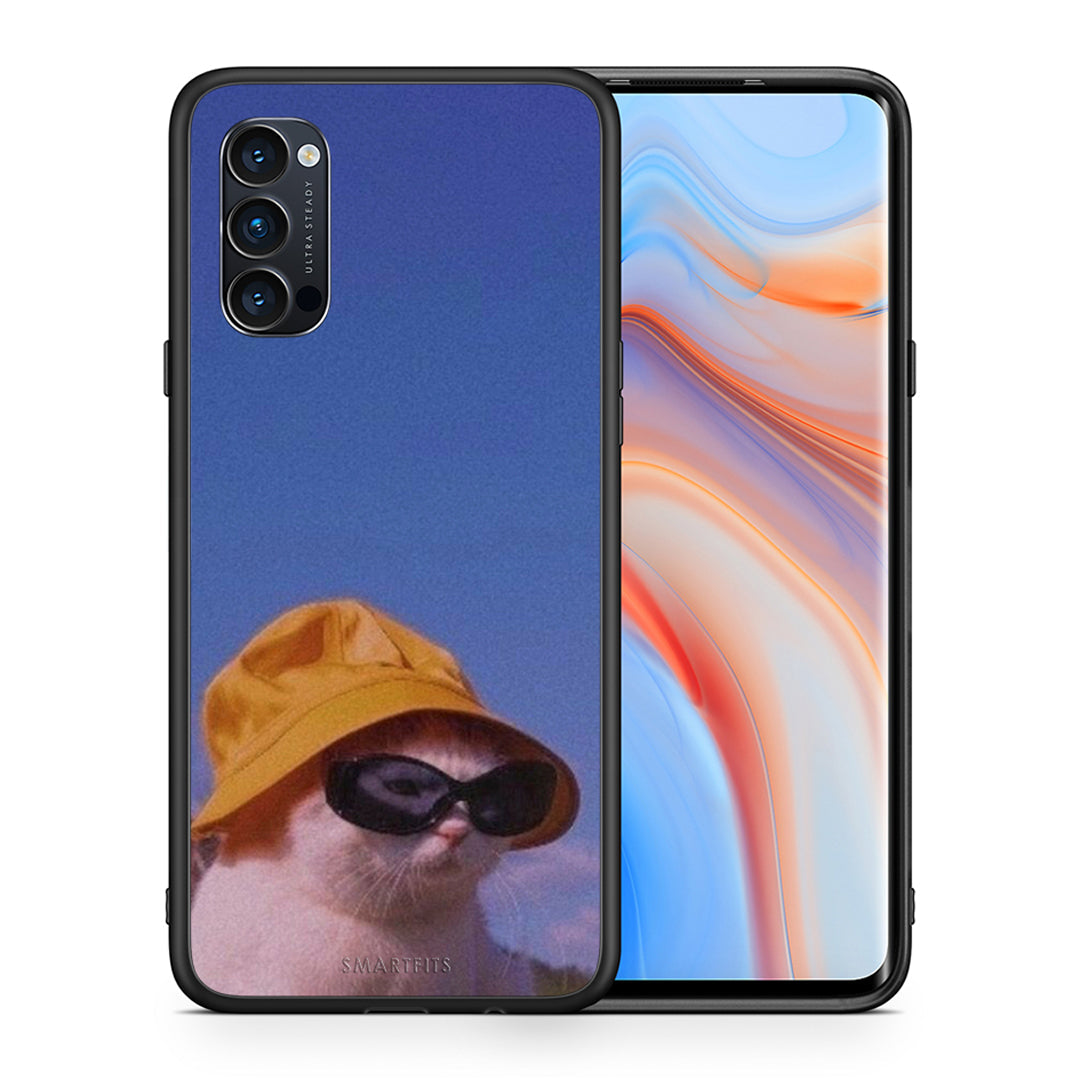 Θήκη Oppo Reno4 Pro 5G Cat Diva από τη Smartfits με σχέδιο στο πίσω μέρος και μαύρο περίβλημα | Oppo Reno4 Pro 5G Cat Diva case with colorful back and black bezels