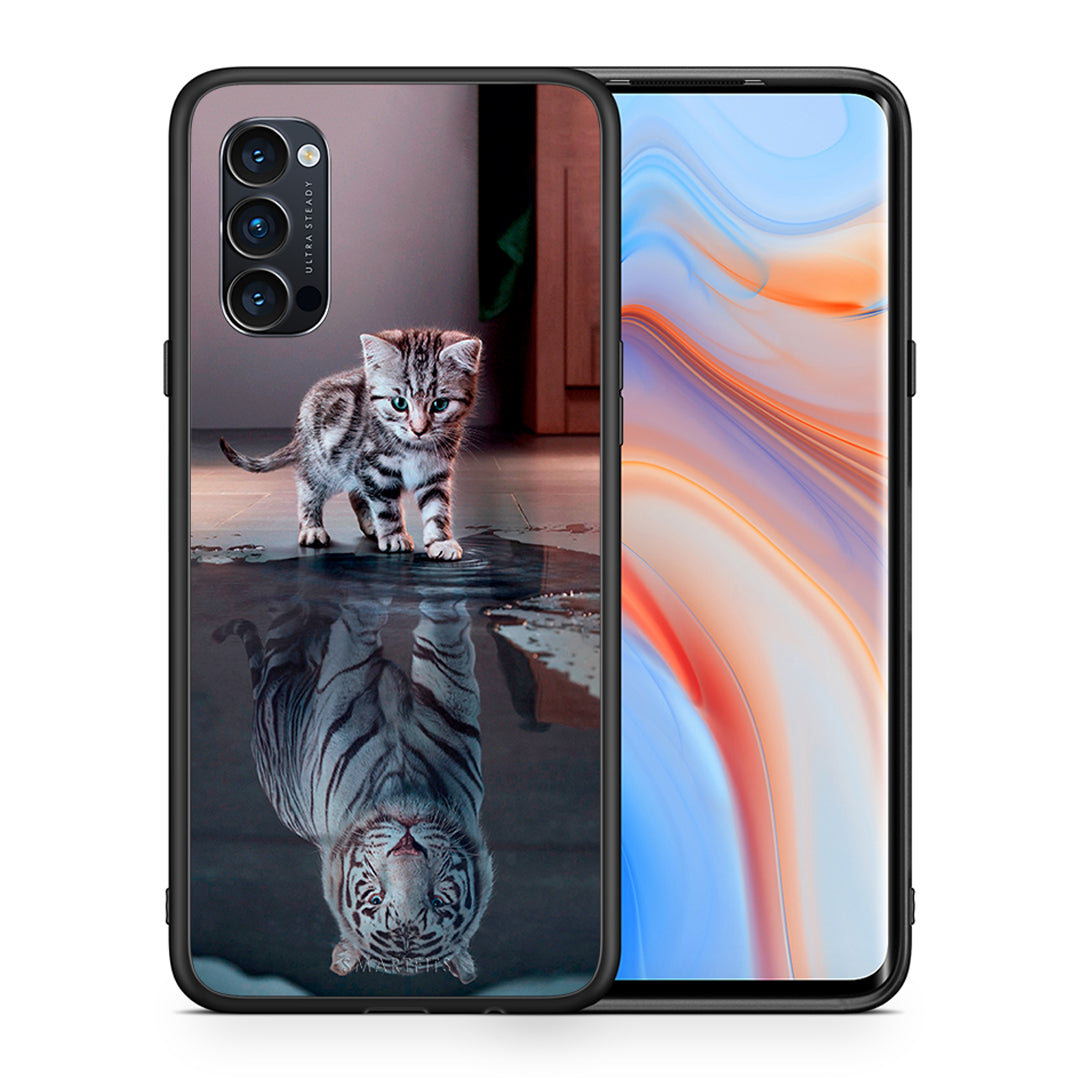 Θήκη Oppo Reno4 Pro 5G Tiger Cute από τη Smartfits με σχέδιο στο πίσω μέρος και μαύρο περίβλημα | Oppo Reno4 Pro 5G Tiger Cute case with colorful back and black bezels