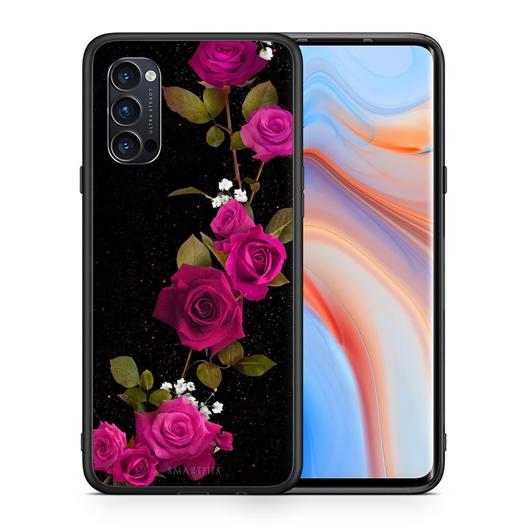 Θήκη Oppo Reno4 Pro 5G Red Roses Flower από τη Smartfits με σχέδιο στο πίσω μέρος και μαύρο περίβλημα | Oppo Reno4 Pro 5G Red Roses Flower case with colorful back and black bezels