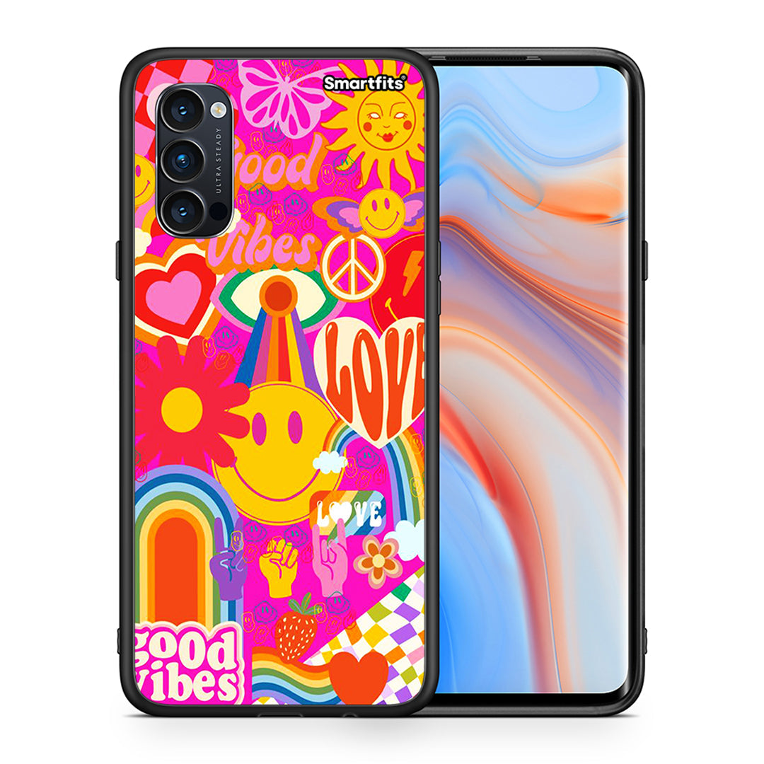 Θήκη Oppo Reno4 Pro 5G Hippie Love από τη Smartfits με σχέδιο στο πίσω μέρος και μαύρο περίβλημα | Oppo Reno4 Pro 5G Hippie Love case with colorful back and black bezels