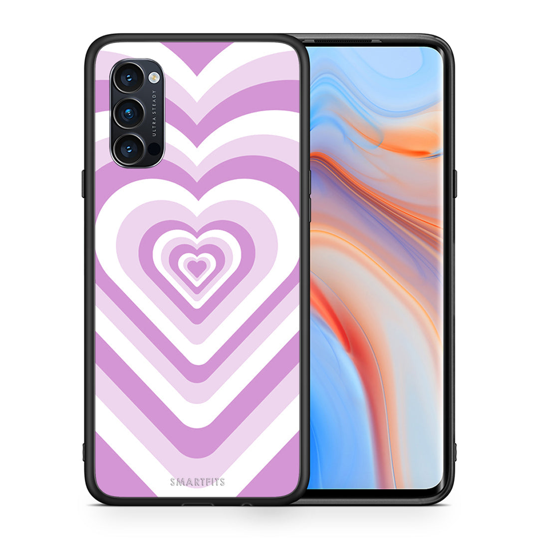 Θήκη Oppo Reno4 Pro 5G Lilac Hearts από τη Smartfits με σχέδιο στο πίσω μέρος και μαύρο περίβλημα | Oppo Reno4 Pro 5G Lilac Hearts case with colorful back and black bezels