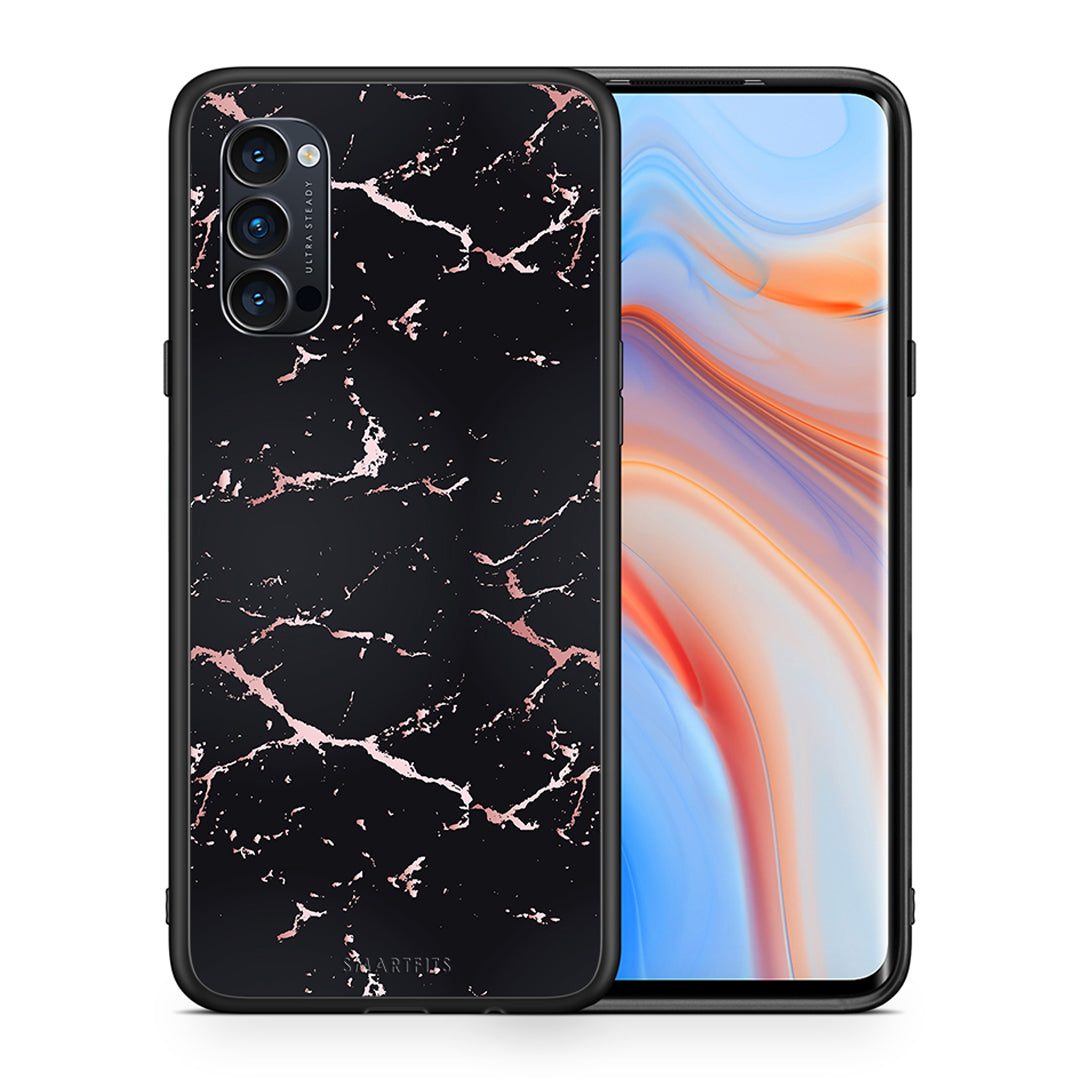 Θήκη Oppo Reno4 Pro 5G Black Rosegold Marble από τη Smartfits με σχέδιο στο πίσω μέρος και μαύρο περίβλημα | Oppo Reno4 Pro 5G Black Rosegold Marble case with colorful back and black bezels