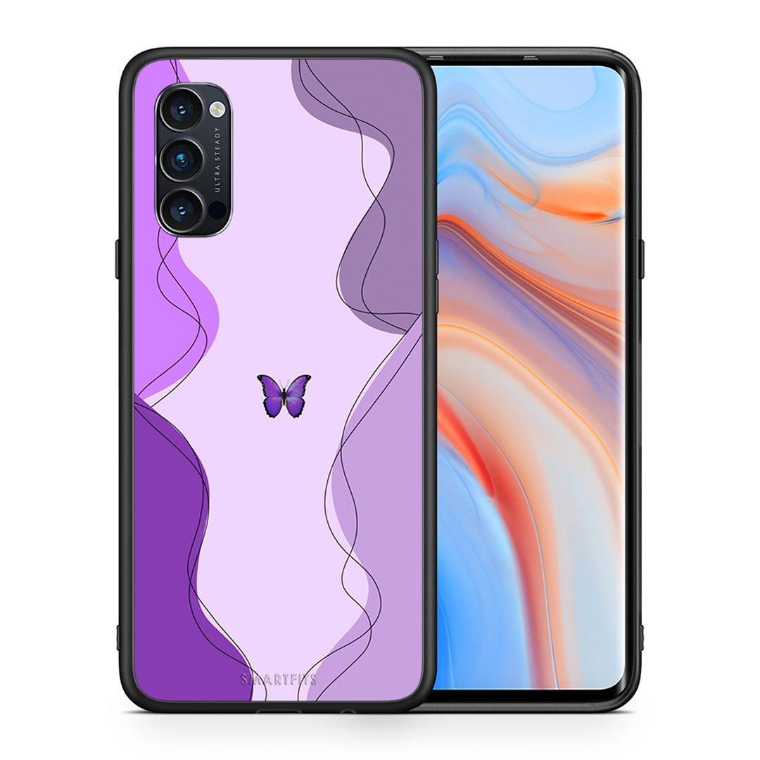 Θήκη Αγίου Βαλεντίνου Oppo Reno4 Pro 5G Purple Mariposa από τη Smartfits με σχέδιο στο πίσω μέρος και μαύρο περίβλημα | Oppo Reno4 Pro 5G Purple Mariposa case with colorful back and black bezels