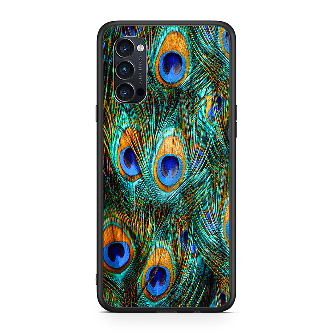 Oppo Reno4 Pro 5G Real Peacock Feathers θήκη από τη Smartfits με σχέδιο στο πίσω μέρος και μαύρο περίβλημα | Smartphone case with colorful back and black bezels by Smartfits