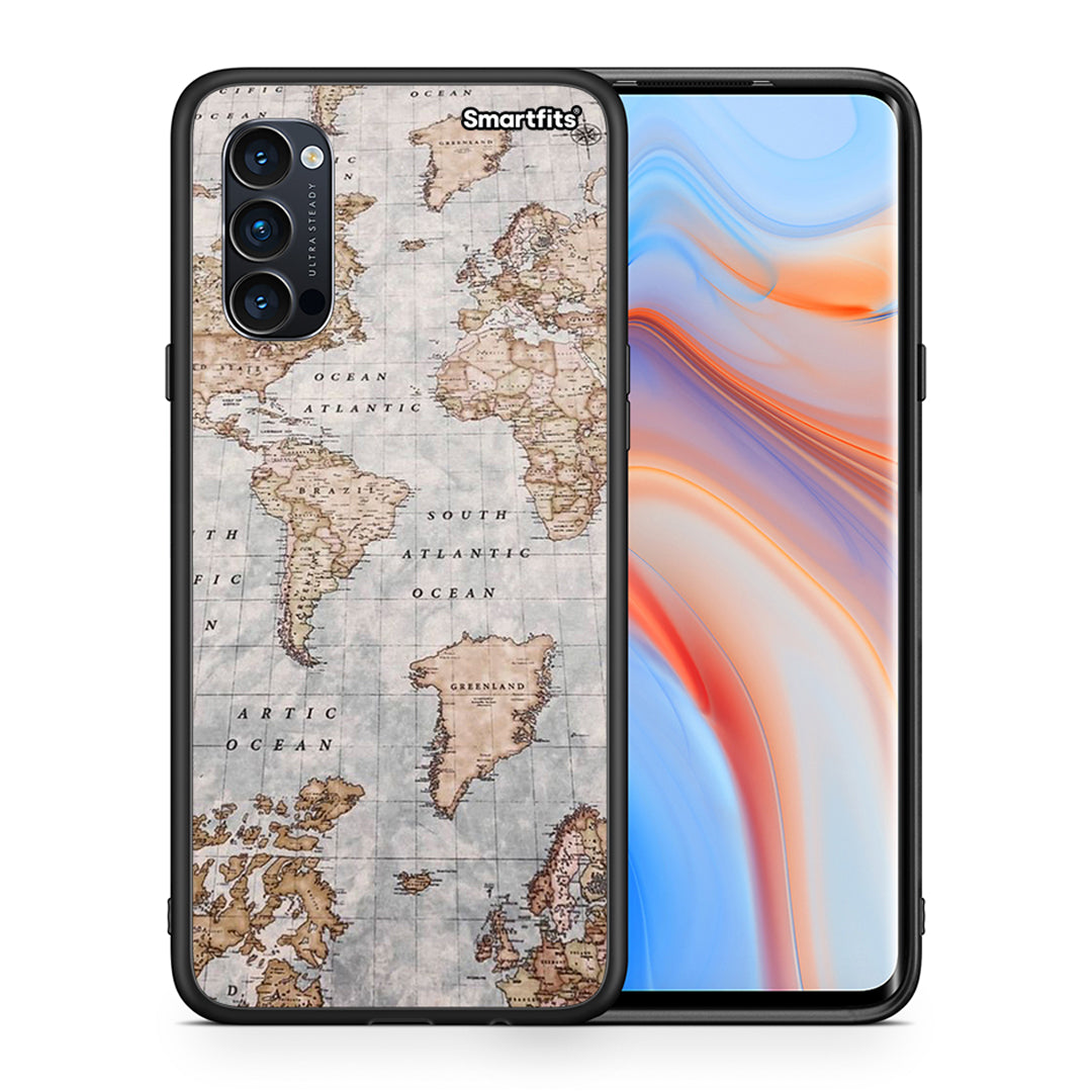 Θήκη Oppo Reno4 Pro 5G World Map από τη Smartfits με σχέδιο στο πίσω μέρος και μαύρο περίβλημα | Oppo Reno4 Pro 5G World Map case with colorful back and black bezels