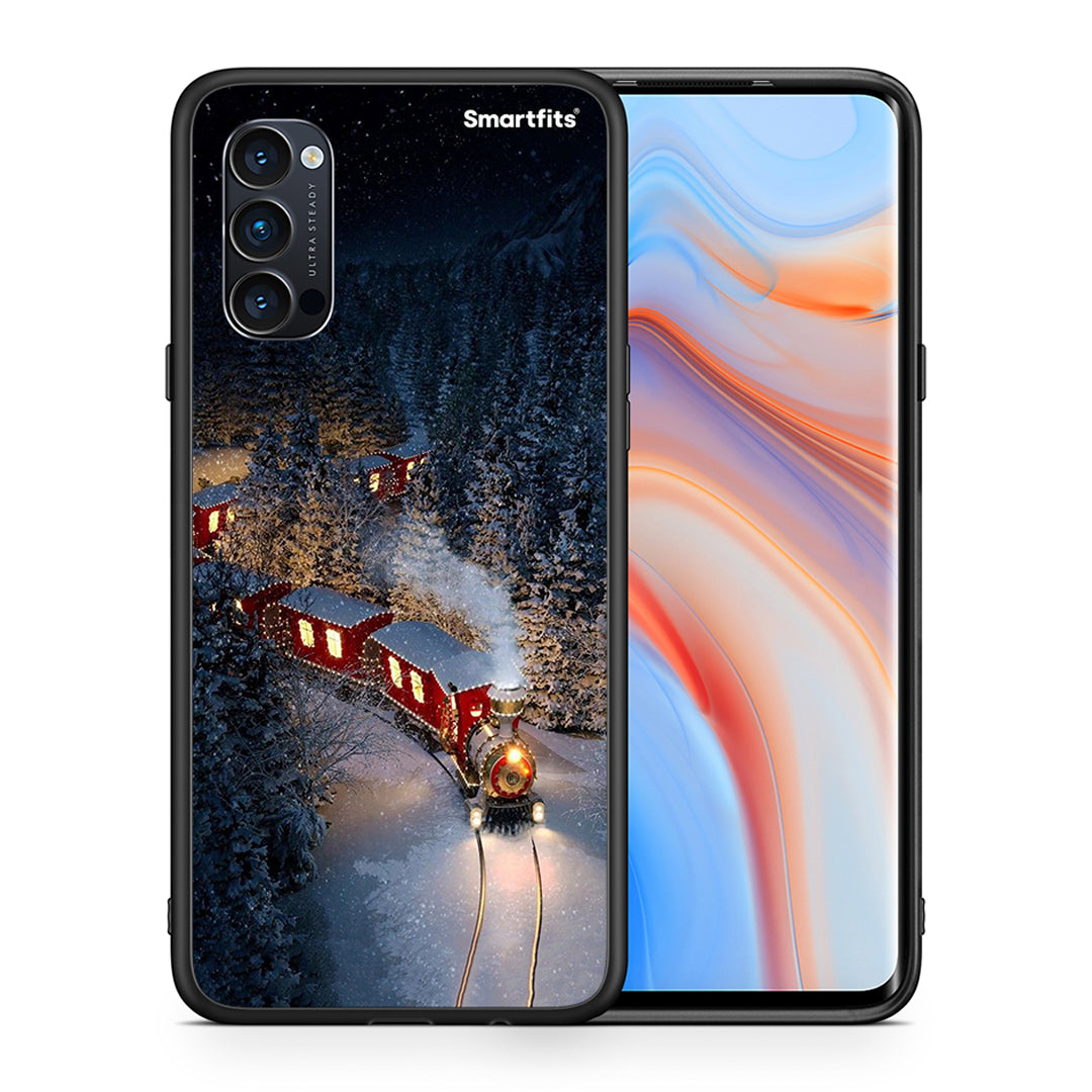 Θήκη Oppo Reno4 Pro 5G Xmas Train από τη Smartfits με σχέδιο στο πίσω μέρος και μαύρο περίβλημα | Oppo Reno4 Pro 5G Xmas Train case with colorful back and black bezels