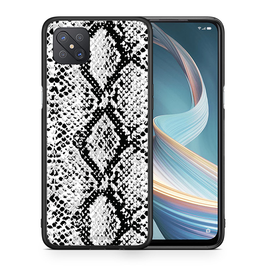 Θήκη Oppo Reno4 Z 5G White Snake Animal από τη Smartfits με σχέδιο στο πίσω μέρος και μαύρο περίβλημα | Oppo Reno4 Z 5G White Snake Animal case with colorful back and black bezels