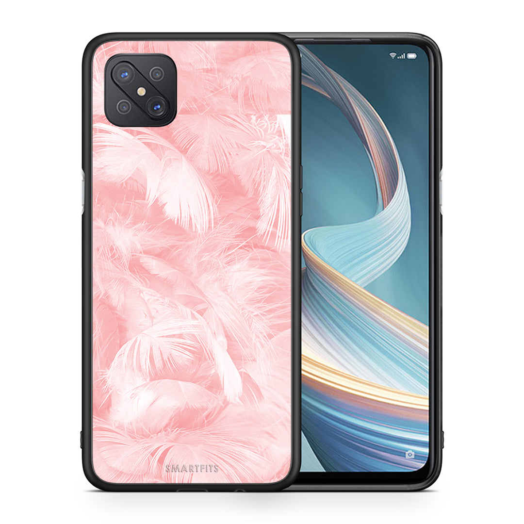 Θήκη Oppo Reno4 Z 5G Pink Feather Boho από τη Smartfits με σχέδιο στο πίσω μέρος και μαύρο περίβλημα | Oppo Reno4 Z 5G Pink Feather Boho case with colorful back and black bezels