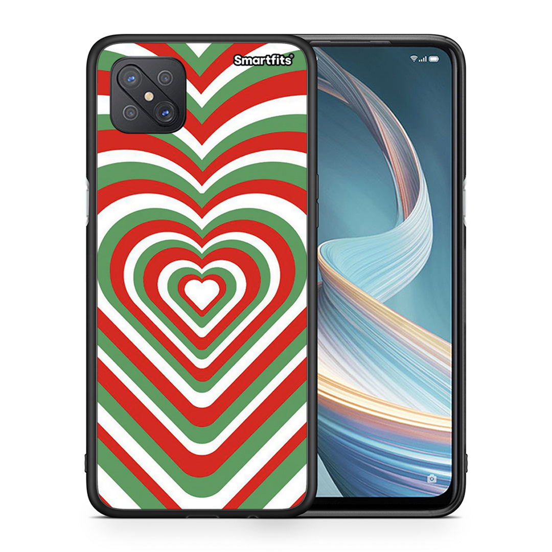 Θήκη Oppo Reno4 Z 5G Christmas Hearts από τη Smartfits με σχέδιο στο πίσω μέρος και μαύρο περίβλημα | Oppo Reno4 Z 5G Christmas Hearts case with colorful back and black bezels