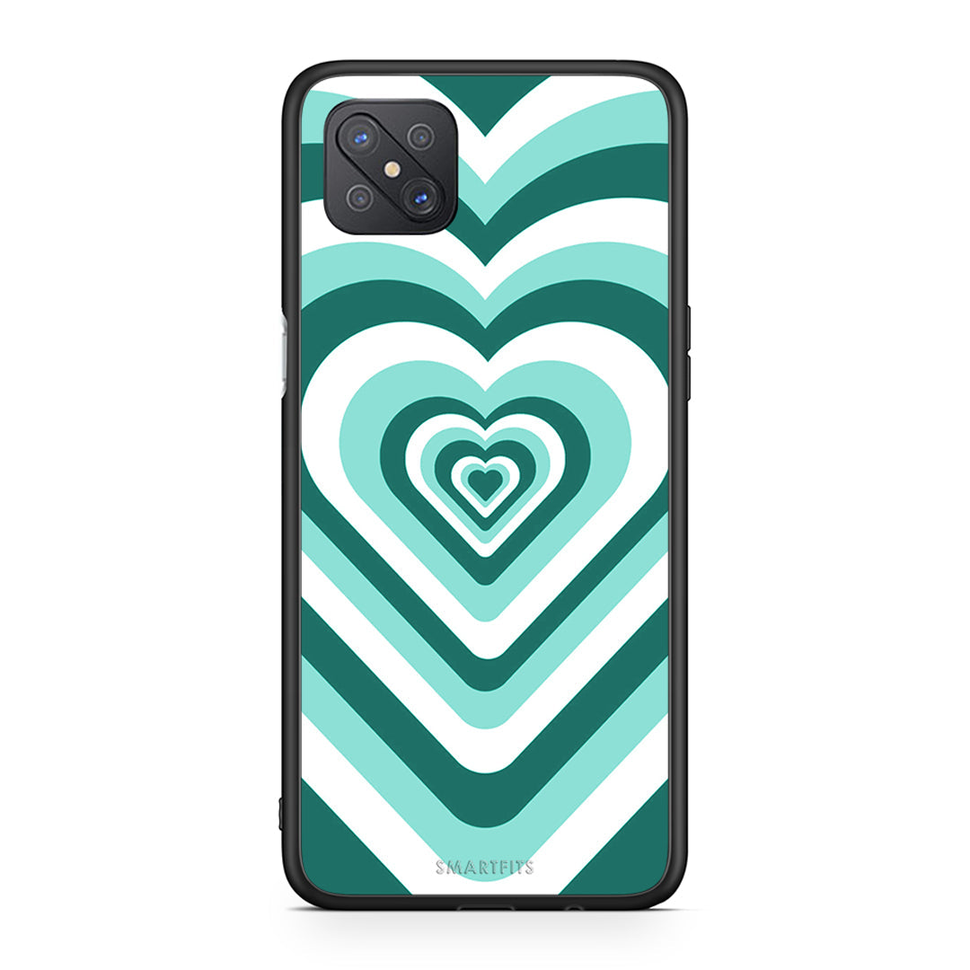 Oppo Reno4 Z 5G Green Hearts θήκη από τη Smartfits με σχέδιο στο πίσω μέρος και μαύρο περίβλημα | Smartphone case with colorful back and black bezels by Smartfits