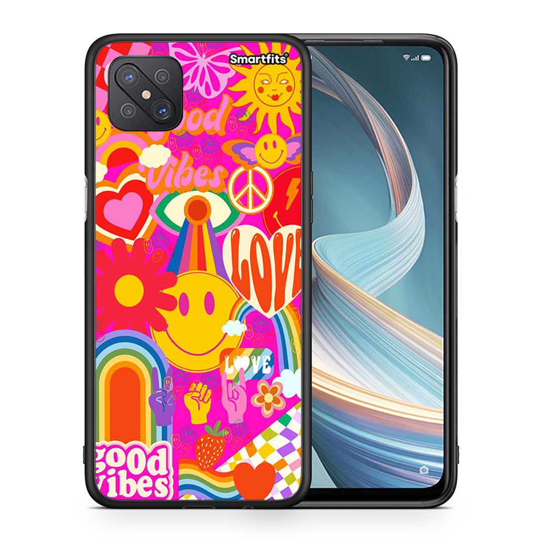 Θήκη Oppo Reno4 Z 5G Hippie Love από τη Smartfits με σχέδιο στο πίσω μέρος και μαύρο περίβλημα | Oppo Reno4 Z 5G Hippie Love case with colorful back and black bezels