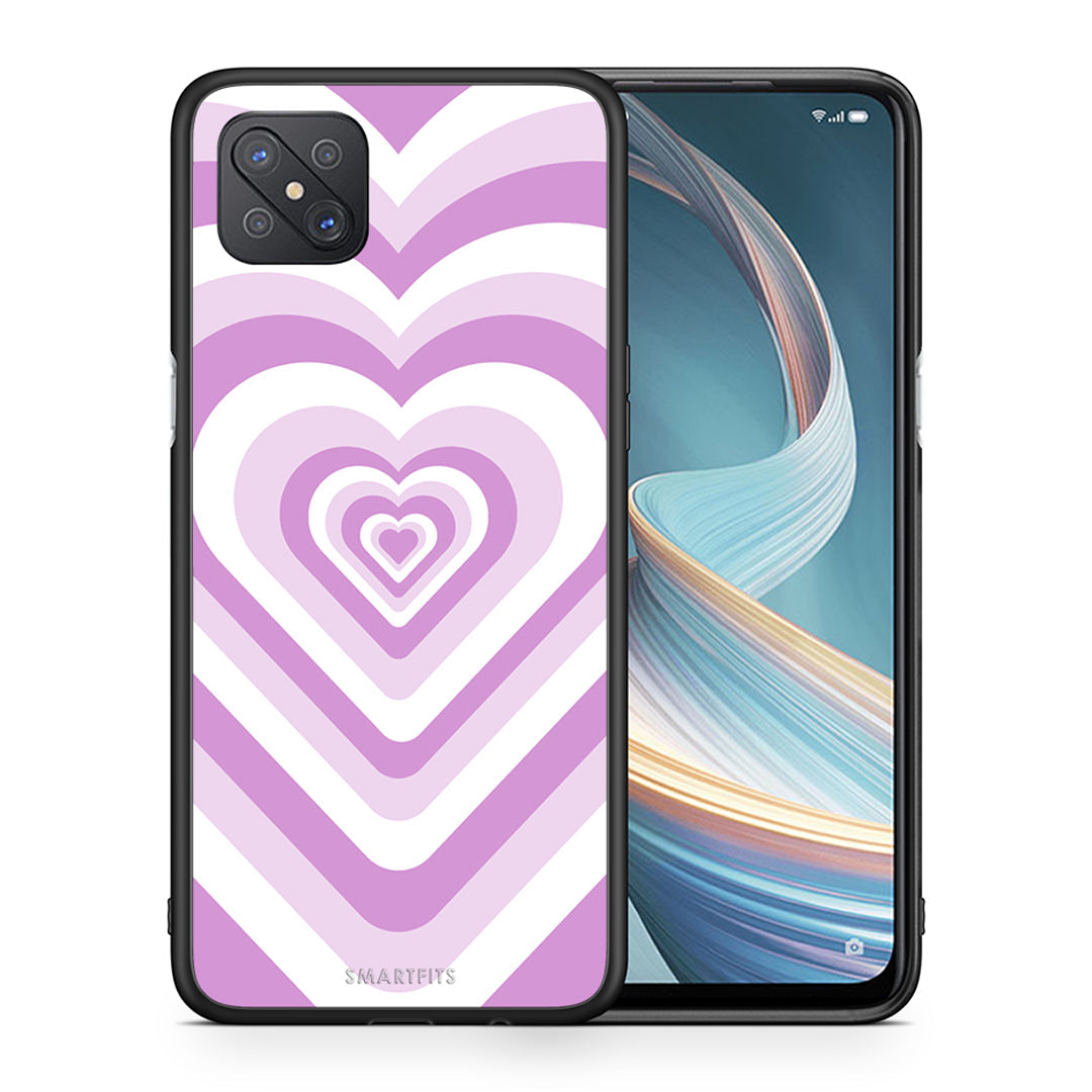 Θήκη Oppo Reno4 Z 5G Lilac Hearts από τη Smartfits με σχέδιο στο πίσω μέρος και μαύρο περίβλημα | Oppo Reno4 Z 5G Lilac Hearts case with colorful back and black bezels