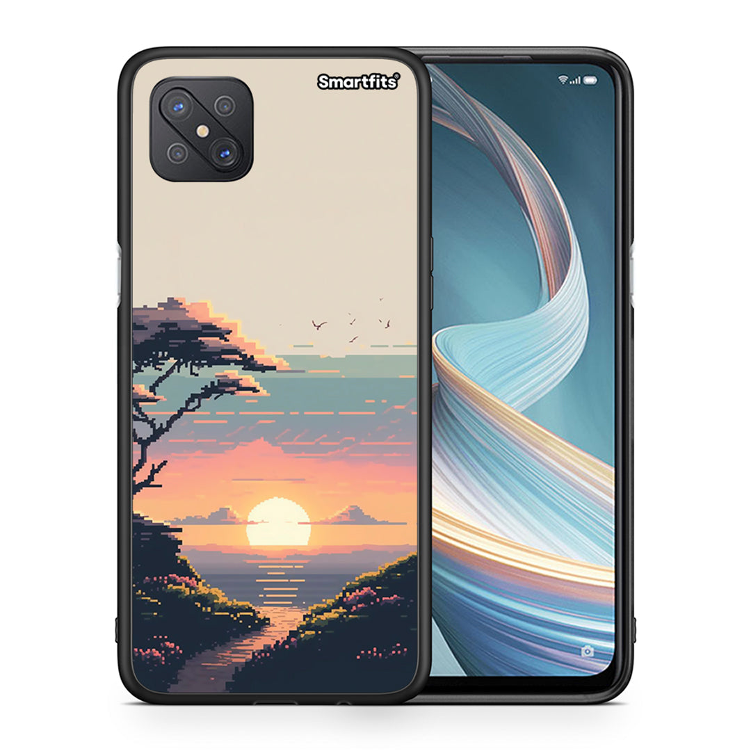 Θήκη Oppo Reno4 Z 5G Pixel Sunset από τη Smartfits με σχέδιο στο πίσω μέρος και μαύρο περίβλημα | Oppo Reno4 Z 5G Pixel Sunset case with colorful back and black bezels