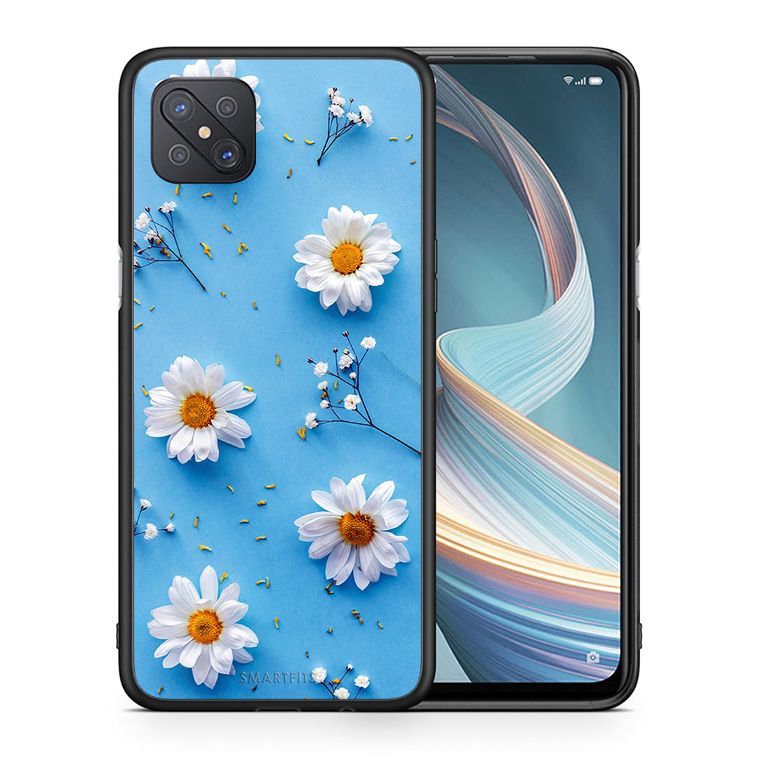 Θήκη Oppo Reno4 Z 5G Real Daisies από τη Smartfits με σχέδιο στο πίσω μέρος και μαύρο περίβλημα | Oppo Reno4 Z 5G Real Daisies case with colorful back and black bezels