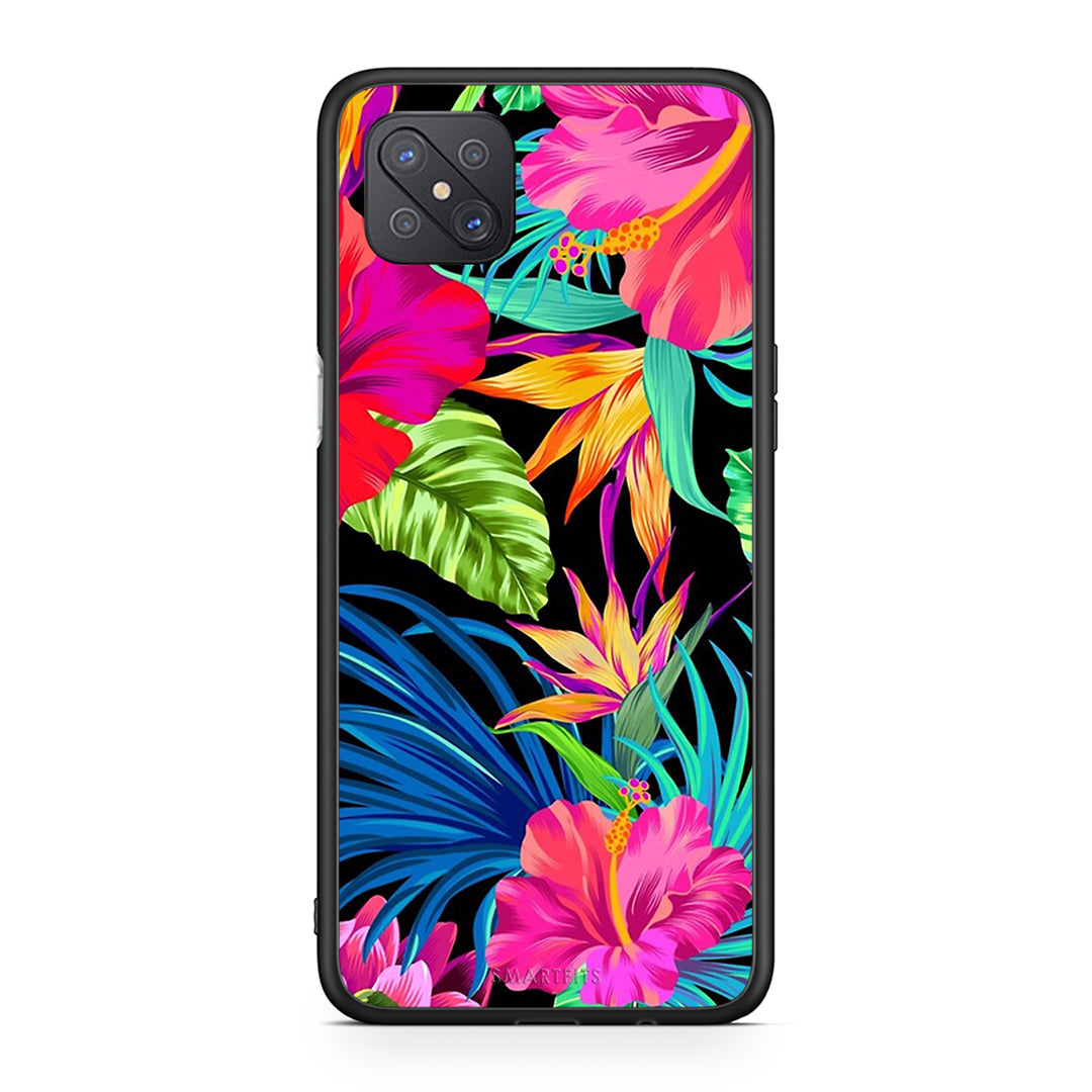 Oppo Reno4 Z 5G Tropical Flowers θήκη από τη Smartfits με σχέδιο στο πίσω μέρος και μαύρο περίβλημα | Smartphone case with colorful back and black bezels by Smartfits