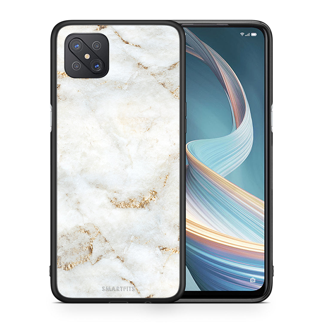 Θήκη Oppo Reno4 Z 5G White Gold Marble από τη Smartfits με σχέδιο στο πίσω μέρος και μαύρο περίβλημα | Oppo Reno4 Z 5G White Gold Marble case with colorful back and black bezels