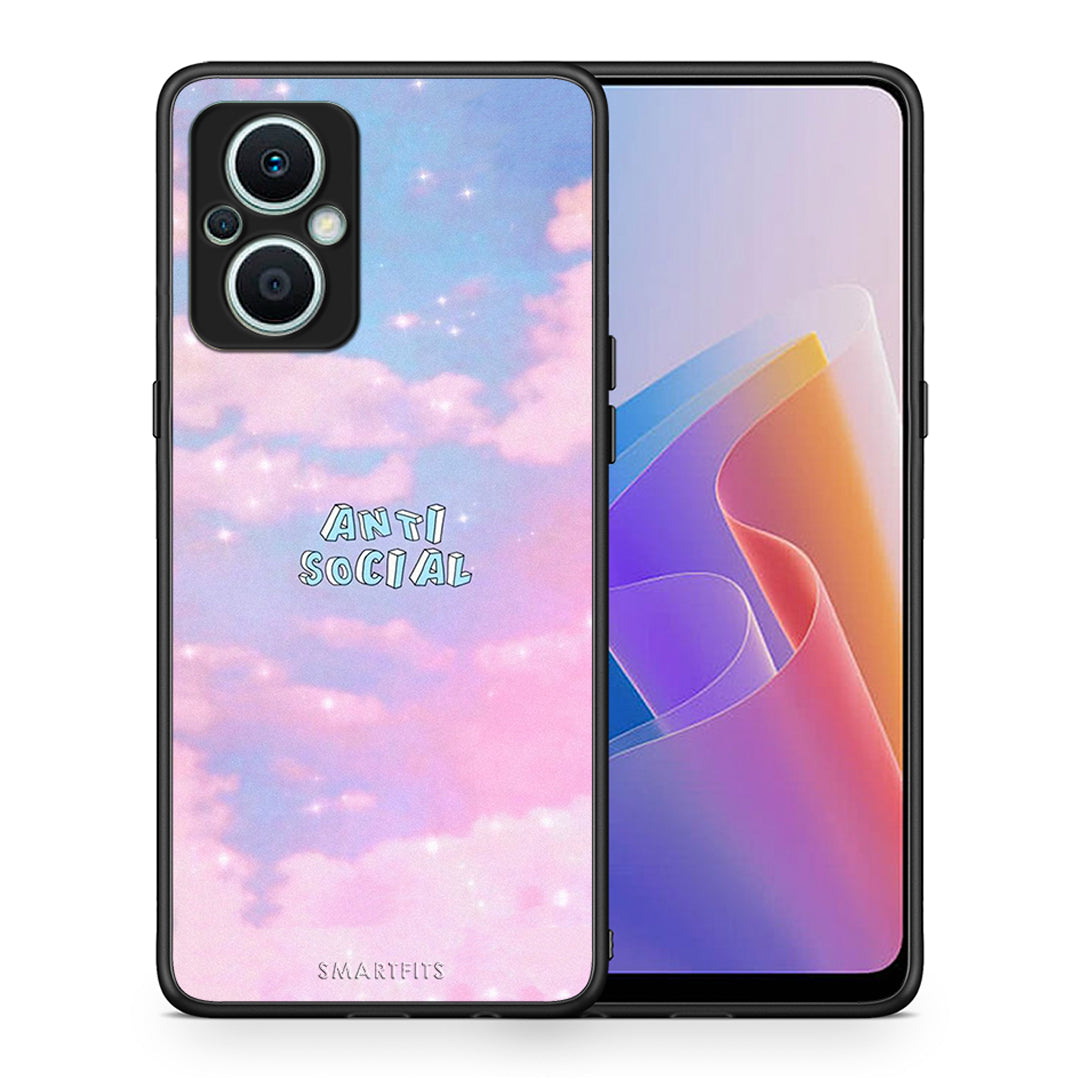 Θήκη Oppo Reno7 Lite Anti Social από τη Smartfits με σχέδιο στο πίσω μέρος και μαύρο περίβλημα | Oppo Reno7 Lite Anti Social Case with Colorful Back and Black Bezels