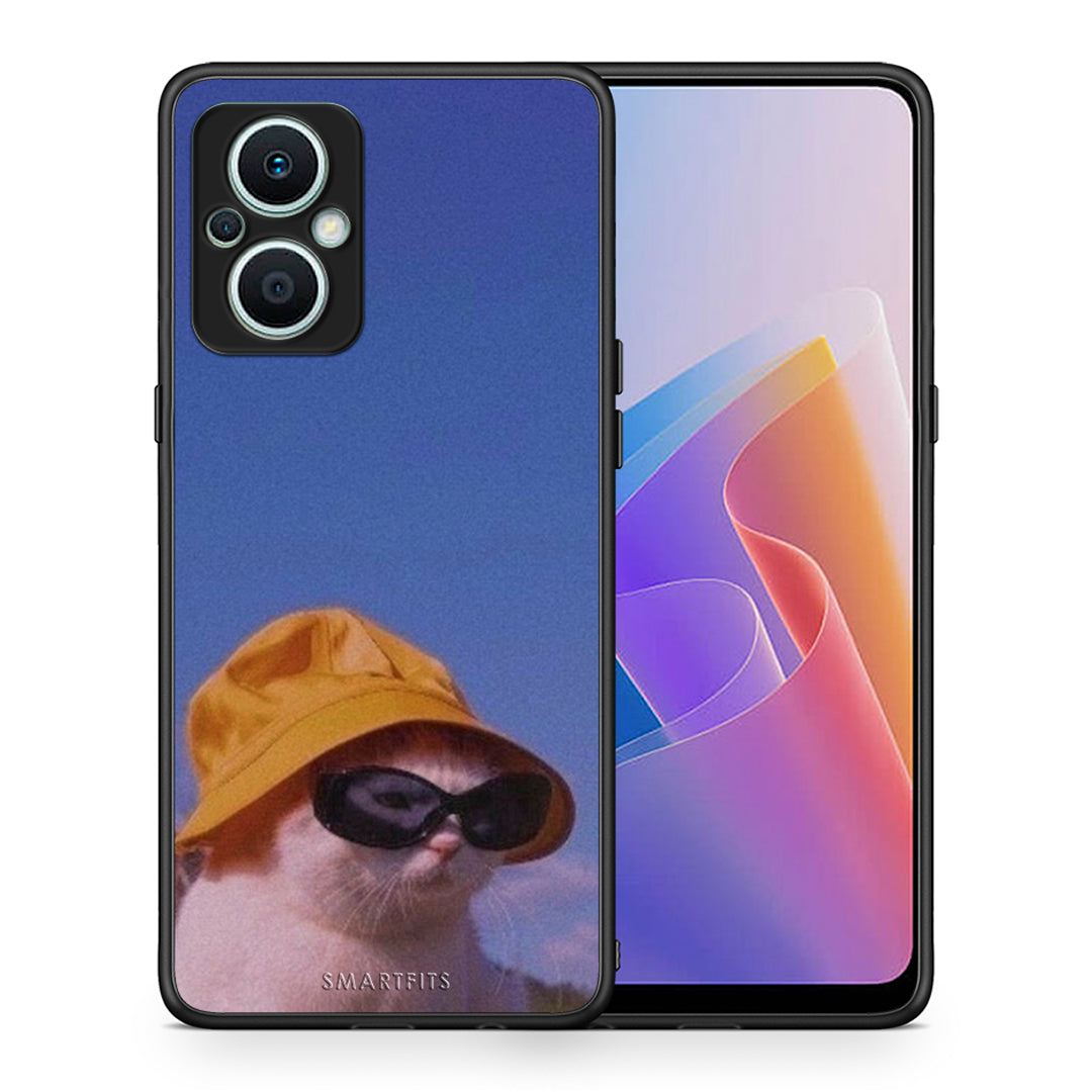 Θήκη Oppo Reno7 Lite Cat Diva από τη Smartfits με σχέδιο στο πίσω μέρος και μαύρο περίβλημα | Oppo Reno7 Lite Cat Diva Case with Colorful Back and Black Bezels