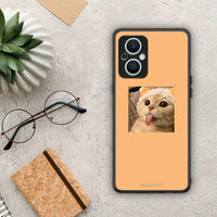 Thumbnail for Θήκη Oppo Reno7 Lite Cat Tongue από τη Smartfits με σχέδιο στο πίσω μέρος και μαύρο περίβλημα | Oppo Reno7 Lite Cat Tongue Case with Colorful Back and Black Bezels