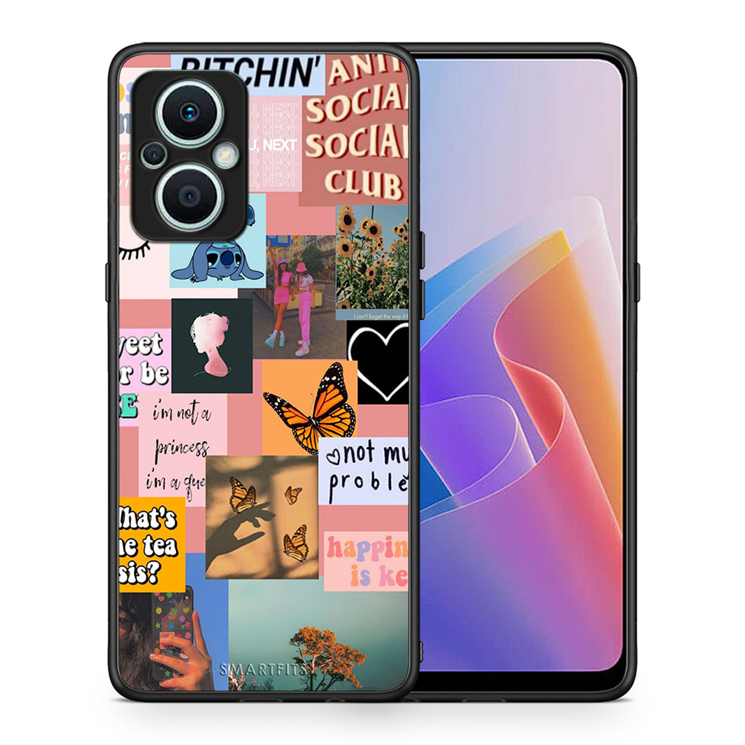 Θήκη Oppo Reno7 Lite Collage Bitchin από τη Smartfits με σχέδιο στο πίσω μέρος και μαύρο περίβλημα | Oppo Reno7 Lite Collage Bitchin Case with Colorful Back and Black Bezels