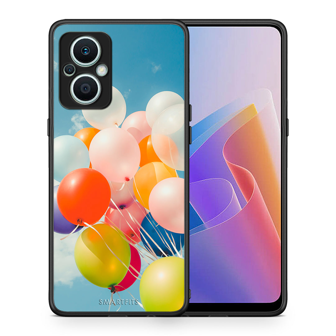 Θήκη Oppo Reno7 Lite Colorful Balloons από τη Smartfits με σχέδιο στο πίσω μέρος και μαύρο περίβλημα | Oppo Reno7 Lite Colorful Balloons Case with Colorful Back and Black Bezels