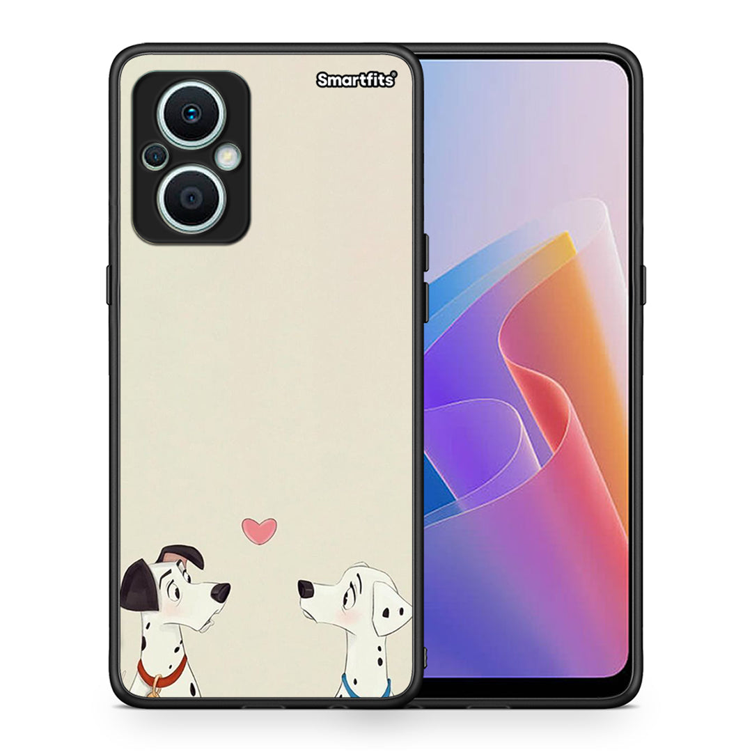 Θήκη Oppo Reno7 Lite Dalmatians Love από τη Smartfits με σχέδιο στο πίσω μέρος και μαύρο περίβλημα | Oppo Reno7 Lite Dalmatians Love Case with Colorful Back and Black Bezels