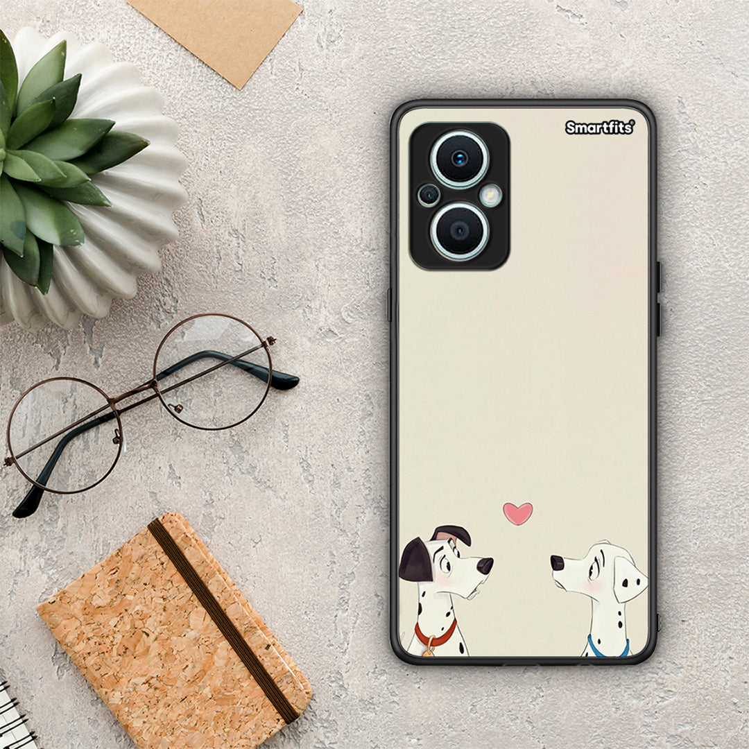 Θήκη Oppo Reno7 Lite Dalmatians Love από τη Smartfits με σχέδιο στο πίσω μέρος και μαύρο περίβλημα | Oppo Reno7 Lite Dalmatians Love Case with Colorful Back and Black Bezels