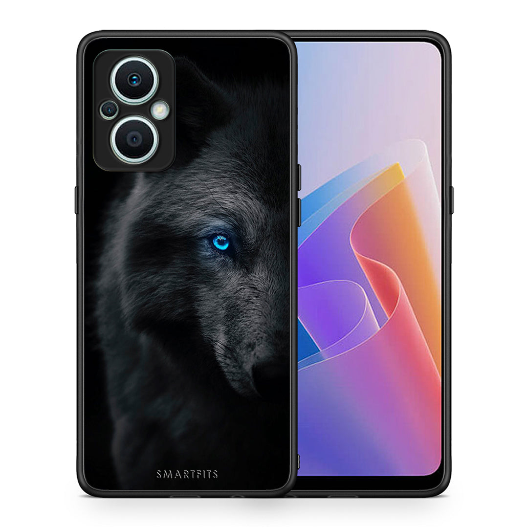 Θήκη Oppo Reno7 Lite Dark Wolf από τη Smartfits με σχέδιο στο πίσω μέρος και μαύρο περίβλημα | Oppo Reno7 Lite Dark Wolf Case with Colorful Back and Black Bezels