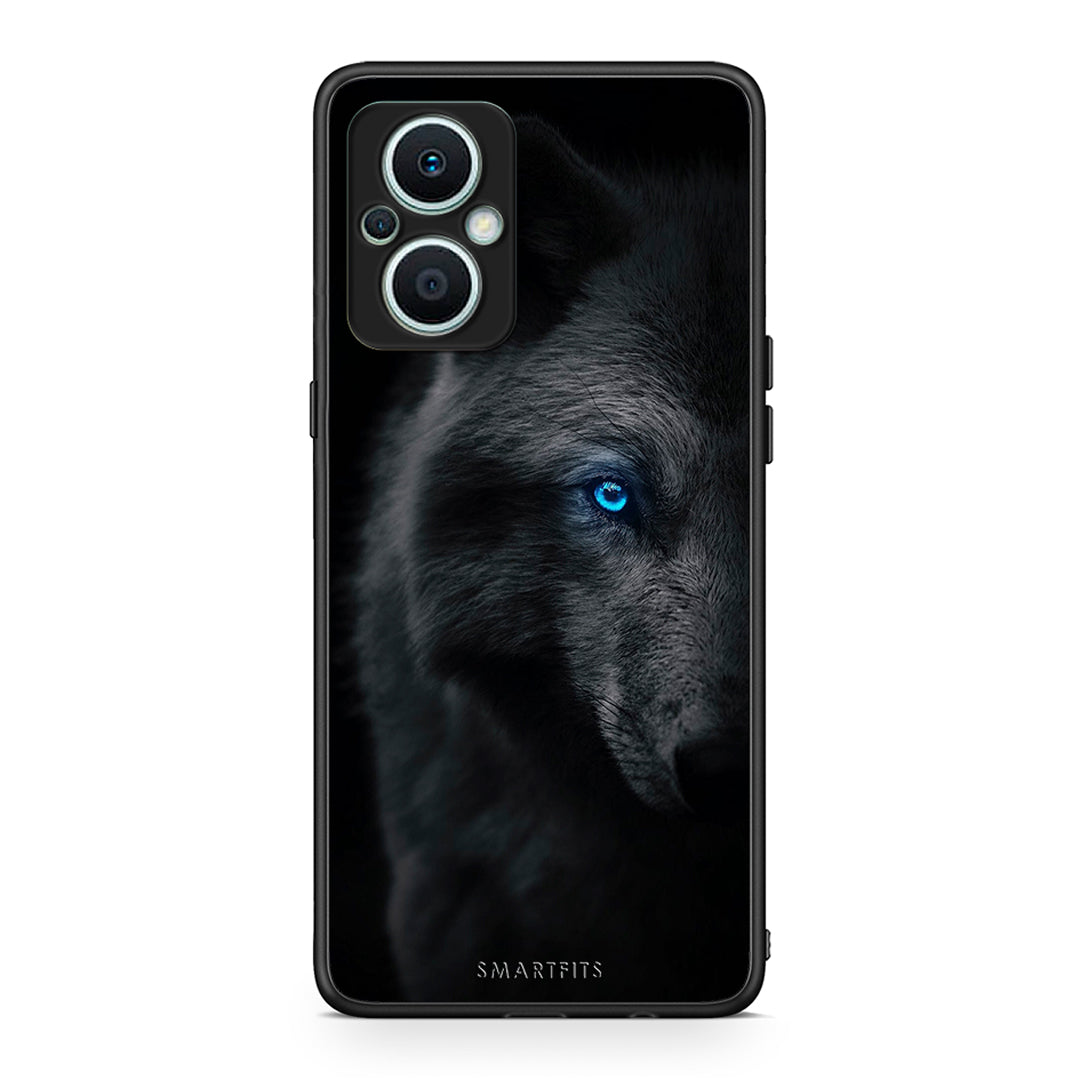 Θήκη Oppo Reno7 Lite Dark Wolf από τη Smartfits με σχέδιο στο πίσω μέρος και μαύρο περίβλημα | Oppo Reno7 Lite Dark Wolf Case with Colorful Back and Black Bezels