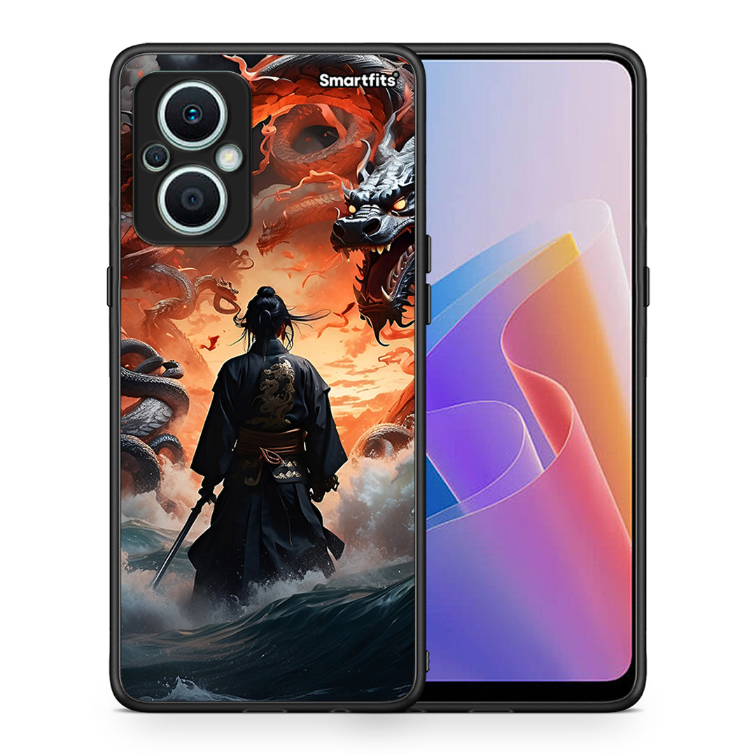 Θήκη Oppo Reno7 Lite Dragons Fight από τη Smartfits με σχέδιο στο πίσω μέρος και μαύρο περίβλημα | Oppo Reno7 Lite Dragons Fight Case with Colorful Back and Black Bezels