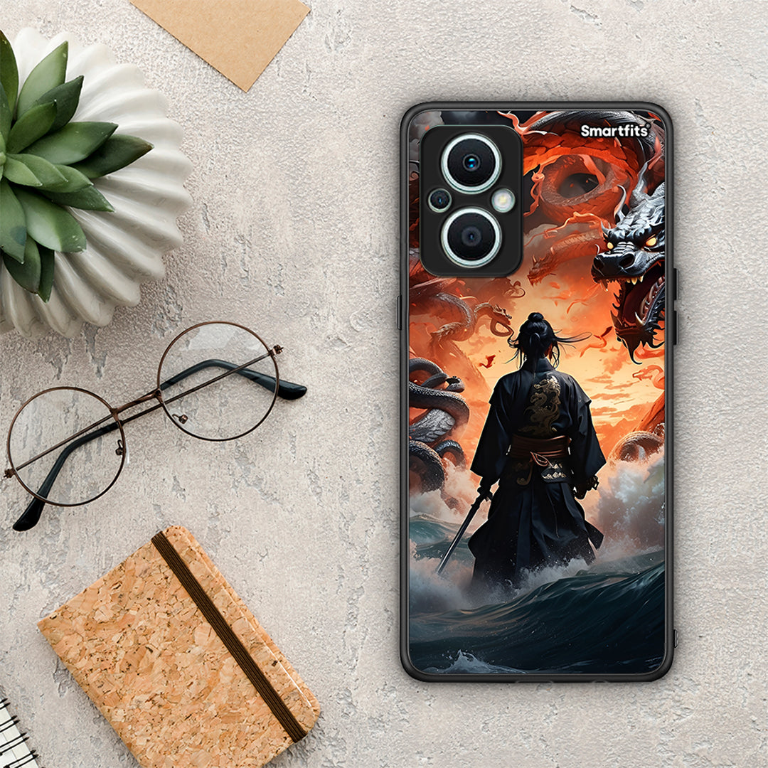 Θήκη Oppo Reno7 Lite Dragons Fight από τη Smartfits με σχέδιο στο πίσω μέρος και μαύρο περίβλημα | Oppo Reno7 Lite Dragons Fight Case with Colorful Back and Black Bezels