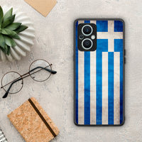 Thumbnail for Θήκη Oppo Reno7 Lite Flag Greek από τη Smartfits με σχέδιο στο πίσω μέρος και μαύρο περίβλημα | Oppo Reno7 Lite Flag Greek Case with Colorful Back and Black Bezels