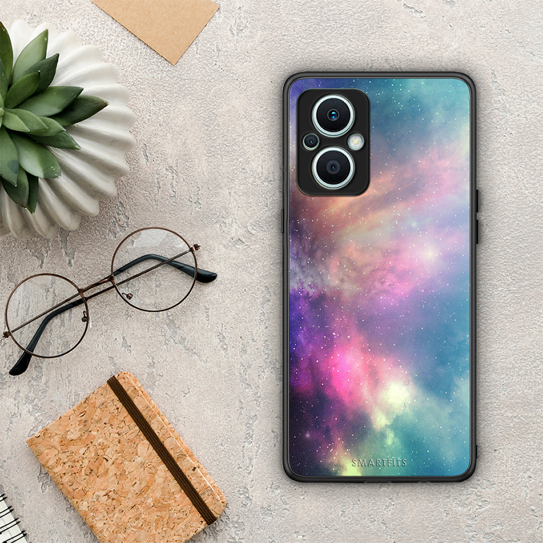 Θήκη Oppo Reno7 Lite Galactic Rainbow από τη Smartfits με σχέδιο στο πίσω μέρος και μαύρο περίβλημα | Oppo Reno7 Lite Galactic Rainbow Case with Colorful Back and Black Bezels