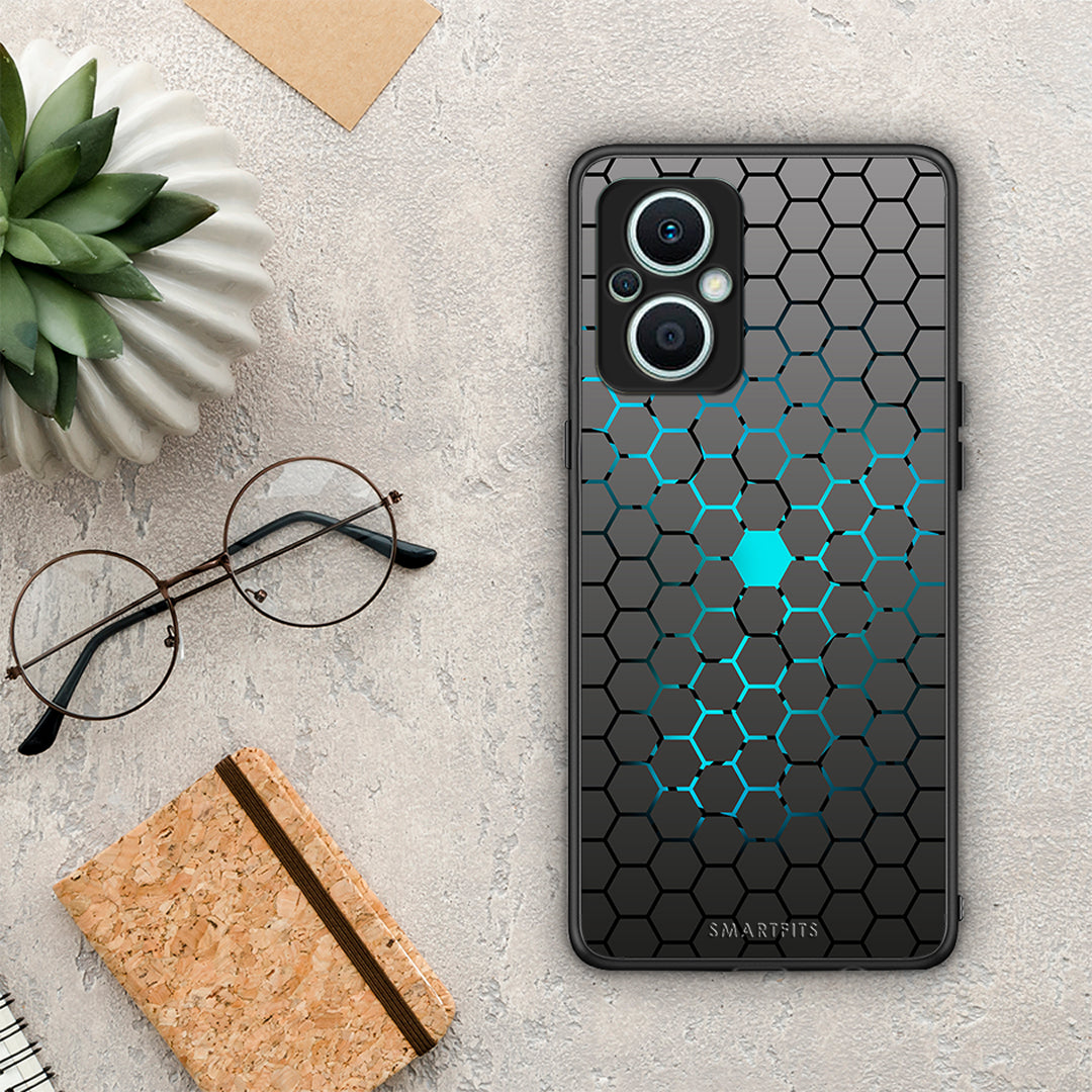 Θήκη Oppo Reno7 Lite Geometric Hexagonal από τη Smartfits με σχέδιο στο πίσω μέρος και μαύρο περίβλημα | Oppo Reno7 Lite Geometric Hexagonal Case with Colorful Back and Black Bezels