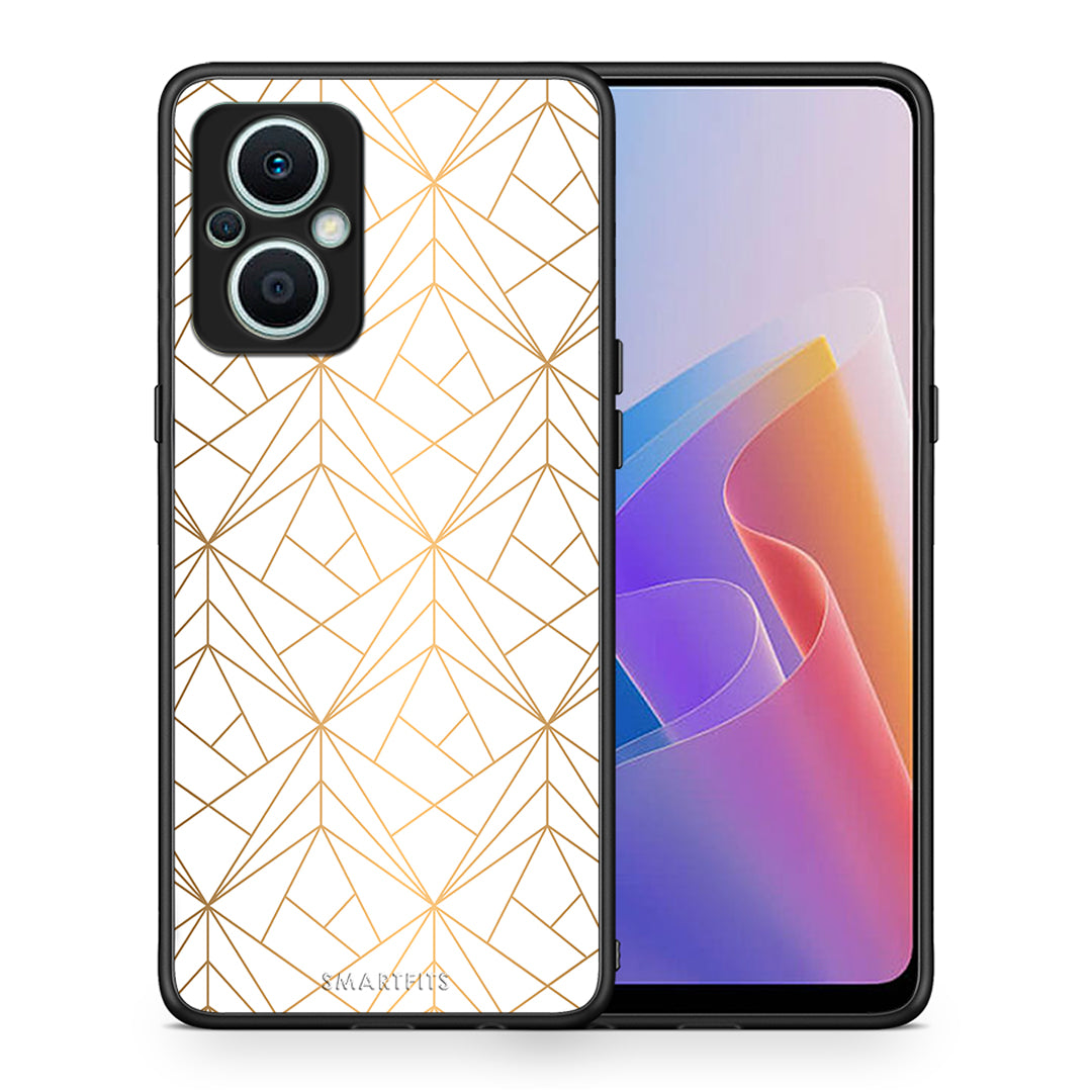 Θήκη Oppo Reno7 Lite Geometric Luxury White από τη Smartfits με σχέδιο στο πίσω μέρος και μαύρο περίβλημα | Oppo Reno7 Lite Geometric Luxury White Case with Colorful Back and Black Bezels