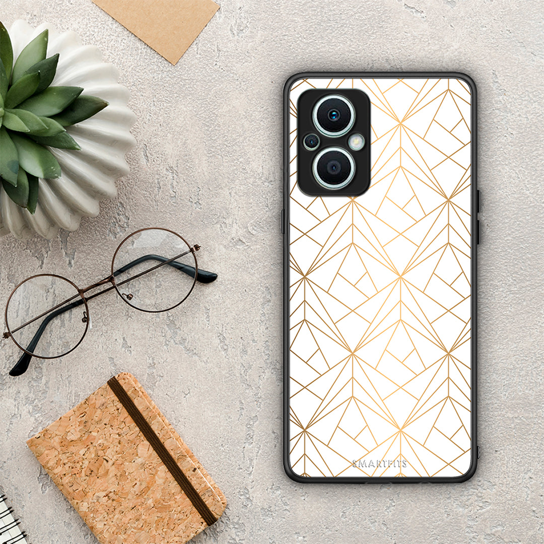 Θήκη Oppo Reno7 Lite Geometric Luxury White από τη Smartfits με σχέδιο στο πίσω μέρος και μαύρο περίβλημα | Oppo Reno7 Lite Geometric Luxury White Case with Colorful Back and Black Bezels