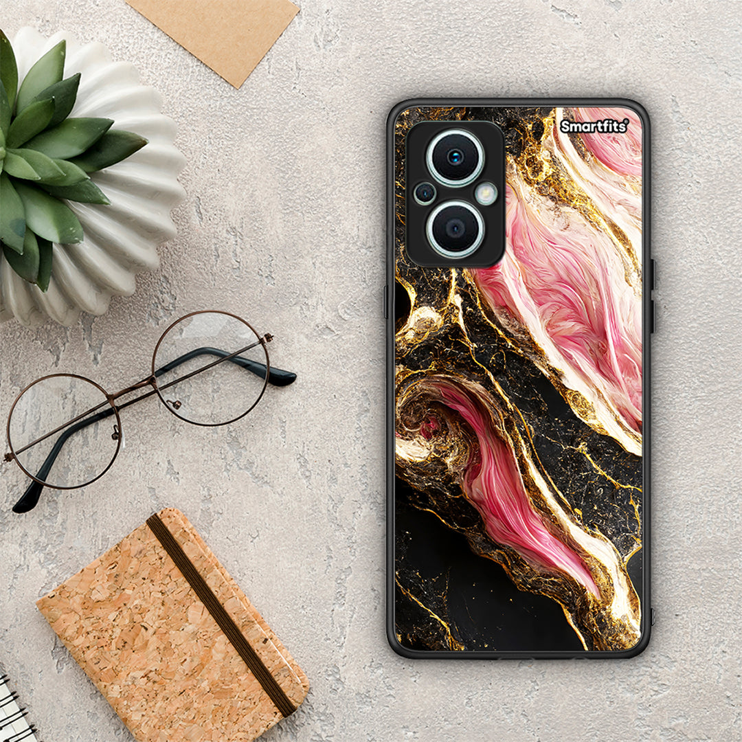 Θήκη Oppo Reno7 Lite Glamorous Pink Marble από τη Smartfits με σχέδιο στο πίσω μέρος και μαύρο περίβλημα | Oppo Reno7 Lite Glamorous Pink Marble Case with Colorful Back and Black Bezels