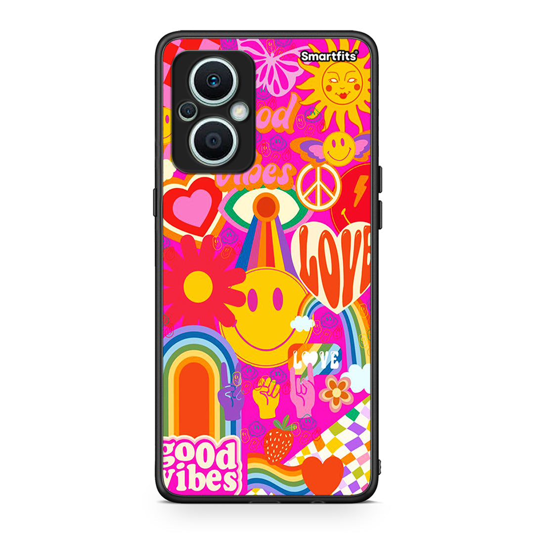 Θήκη Oppo Reno7 Lite Hippie Love από τη Smartfits με σχέδιο στο πίσω μέρος και μαύρο περίβλημα | Oppo Reno7 Lite Hippie Love Case with Colorful Back and Black Bezels