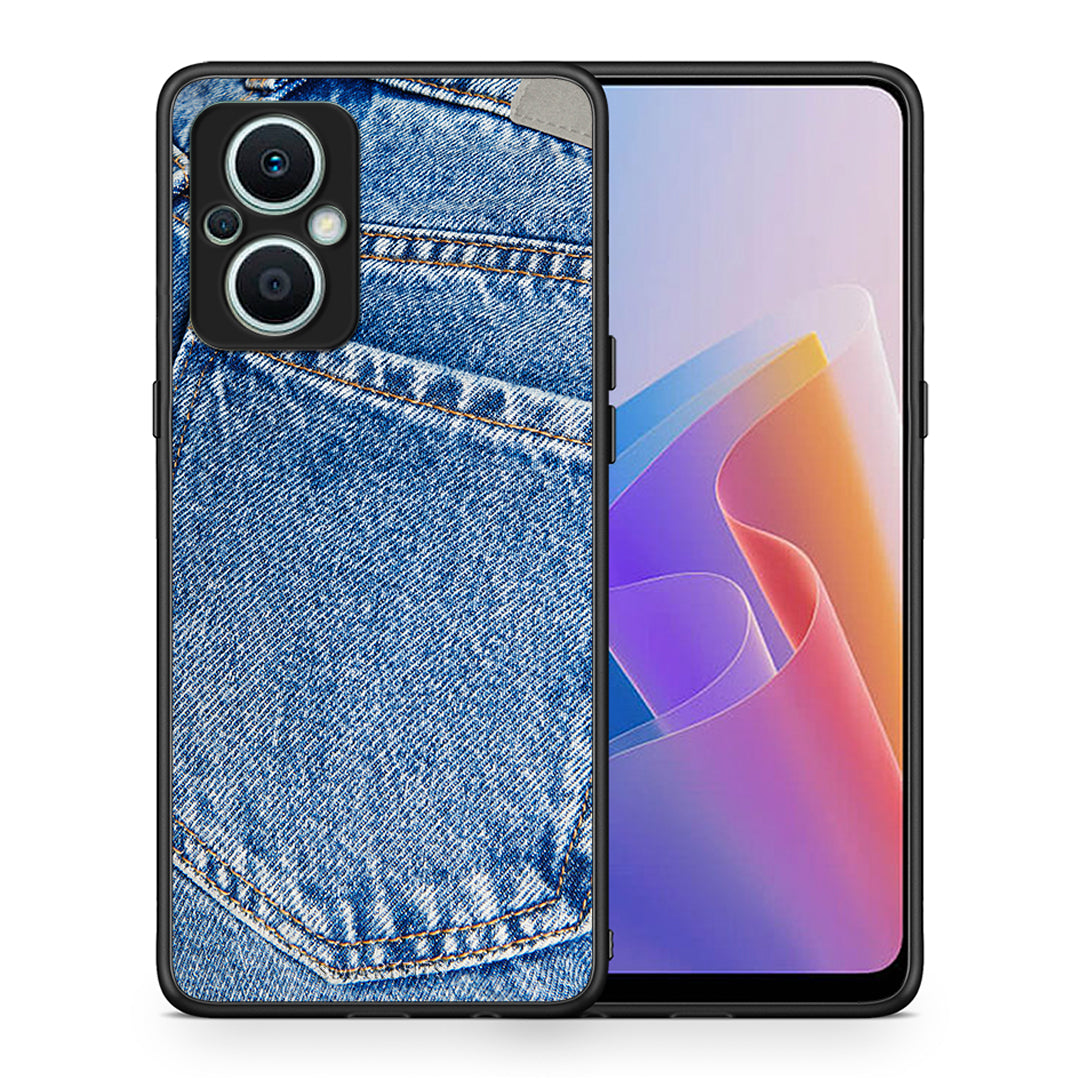 Θήκη Oppo Reno7 Lite Jeans Pocket από τη Smartfits με σχέδιο στο πίσω μέρος και μαύρο περίβλημα | Oppo Reno7 Lite Jeans Pocket Case with Colorful Back and Black Bezels