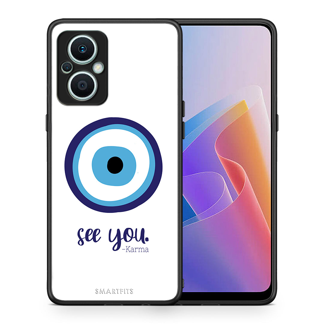 Θήκη Oppo Reno7 Lite Karma Says από τη Smartfits με σχέδιο στο πίσω μέρος και μαύρο περίβλημα | Oppo Reno7 Lite Karma Says Case with Colorful Back and Black Bezels