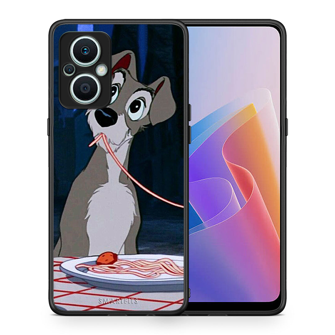 Θήκη Oppo Reno7 Lite Lady And Tramp 1 από τη Smartfits με σχέδιο στο πίσω μέρος και μαύρο περίβλημα | Oppo Reno7 Lite Lady And Tramp 1 Case with Colorful Back and Black Bezels